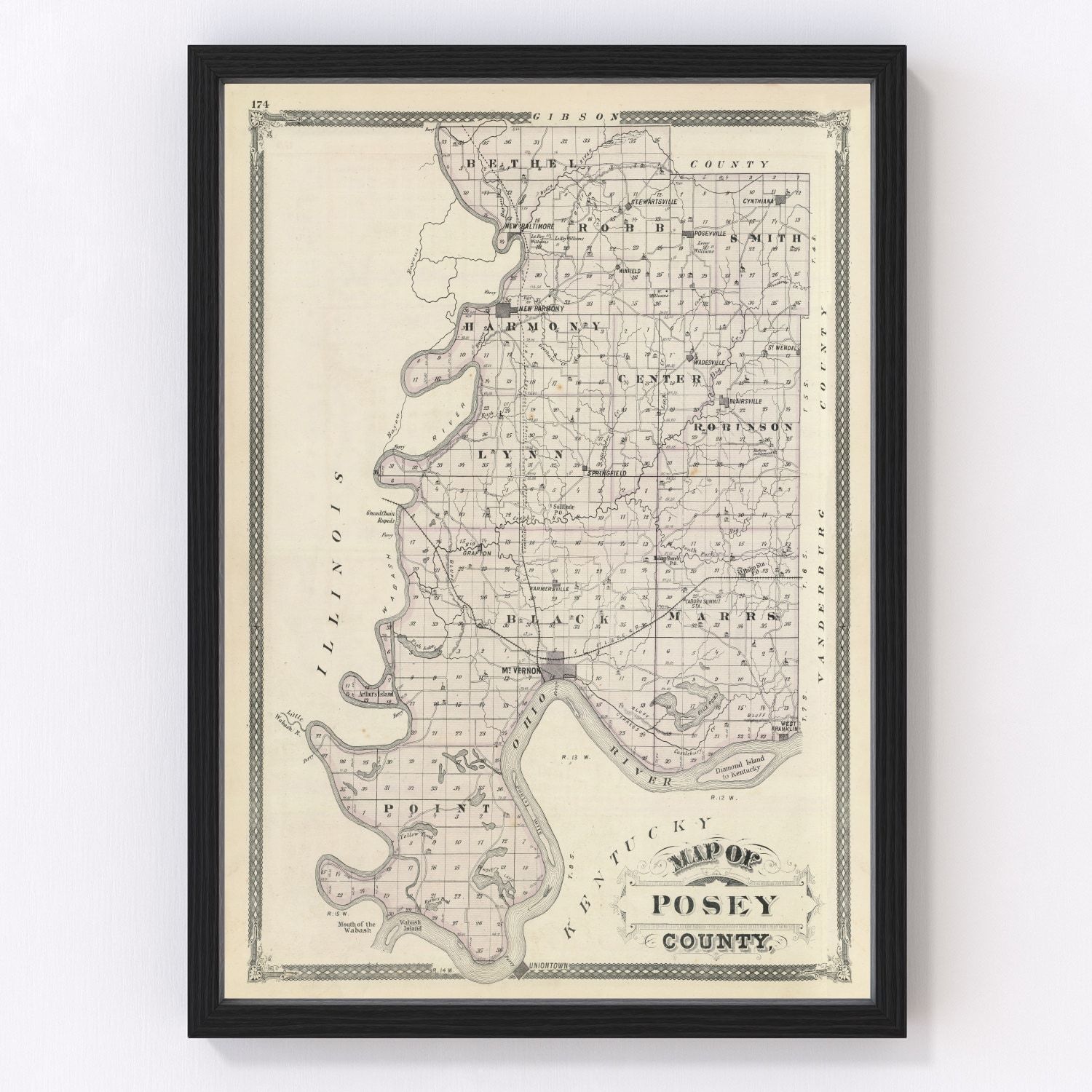 Vintage Map of Posey County, Indiana 1876