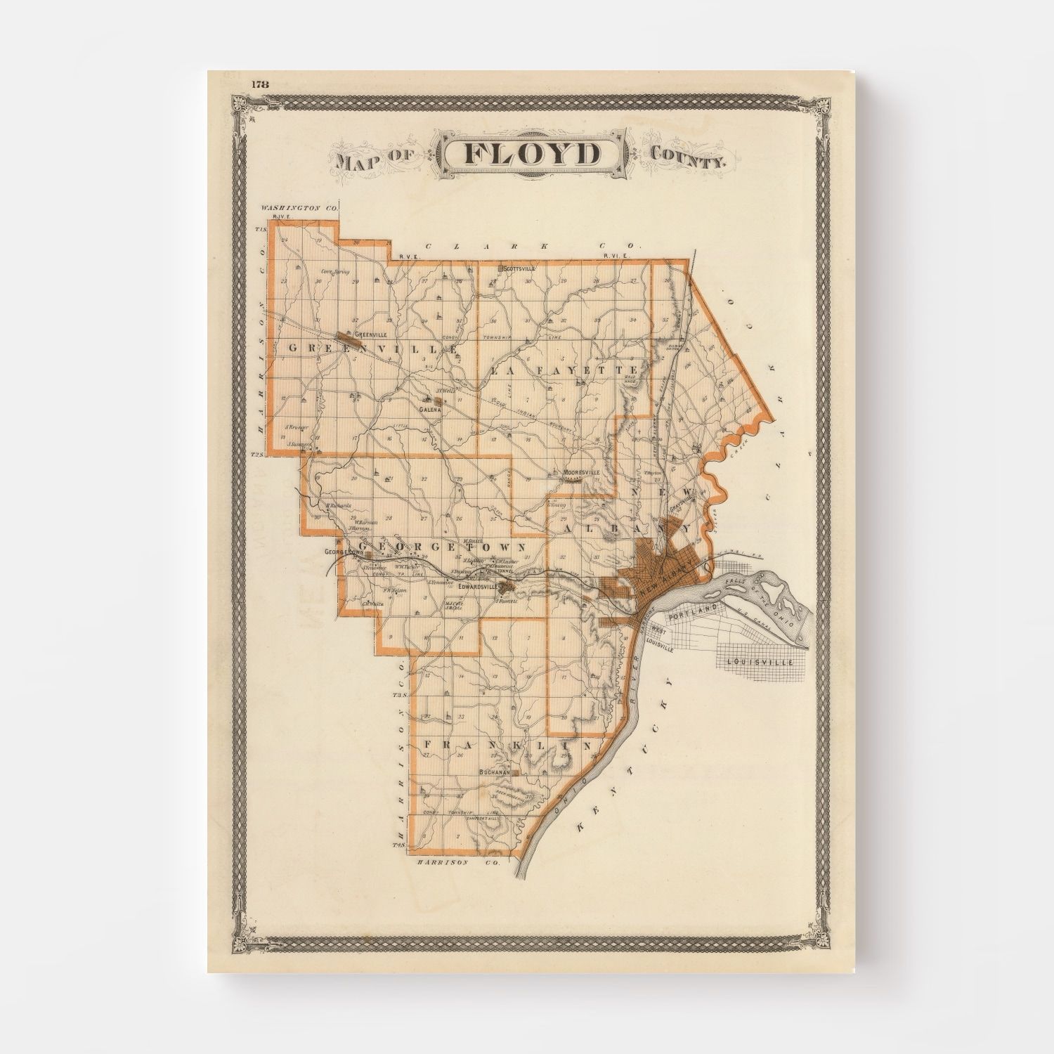 Vintage Map of Floyd County, Indiana 1876