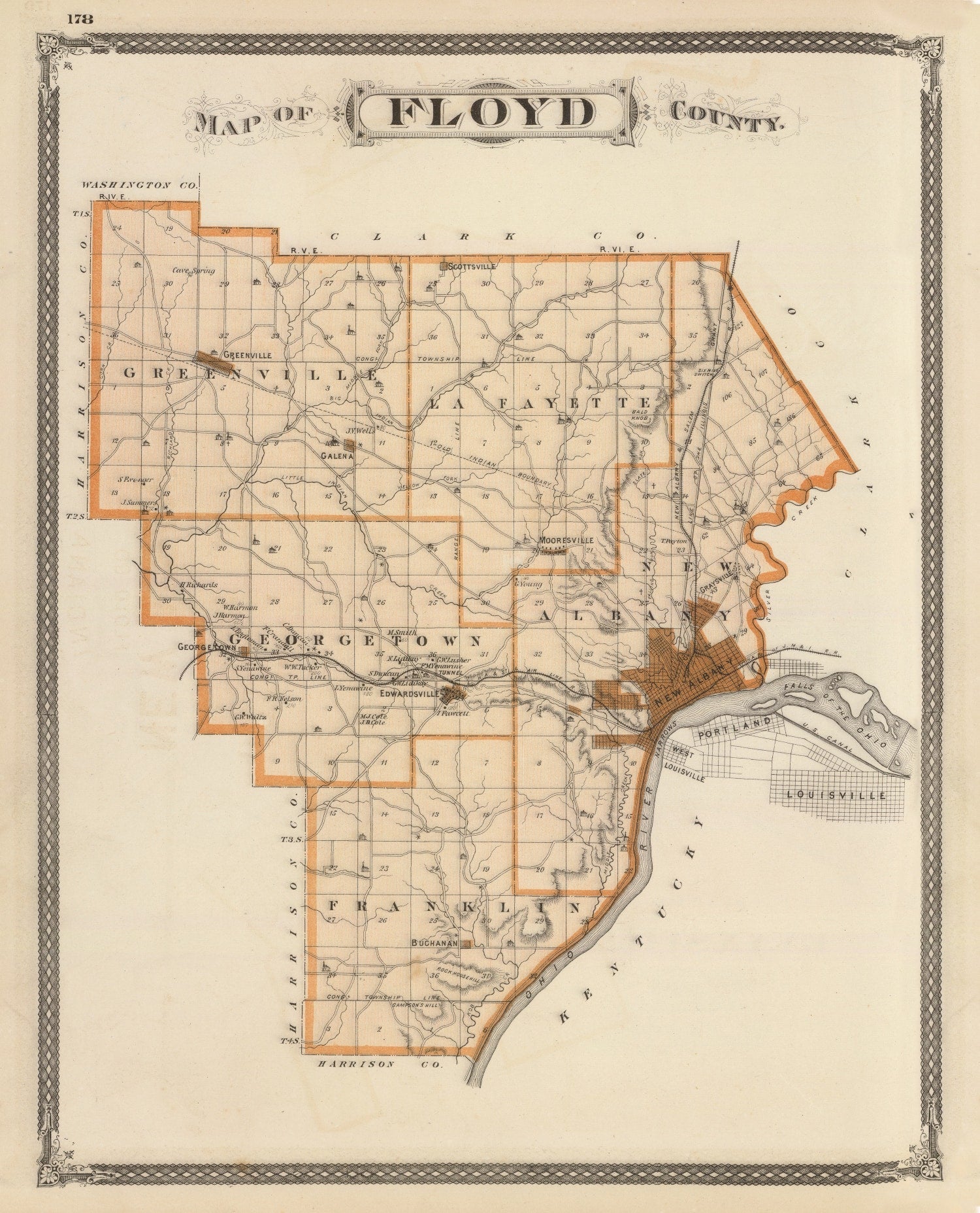 Vintage Map of Floyd County, Indiana 1876