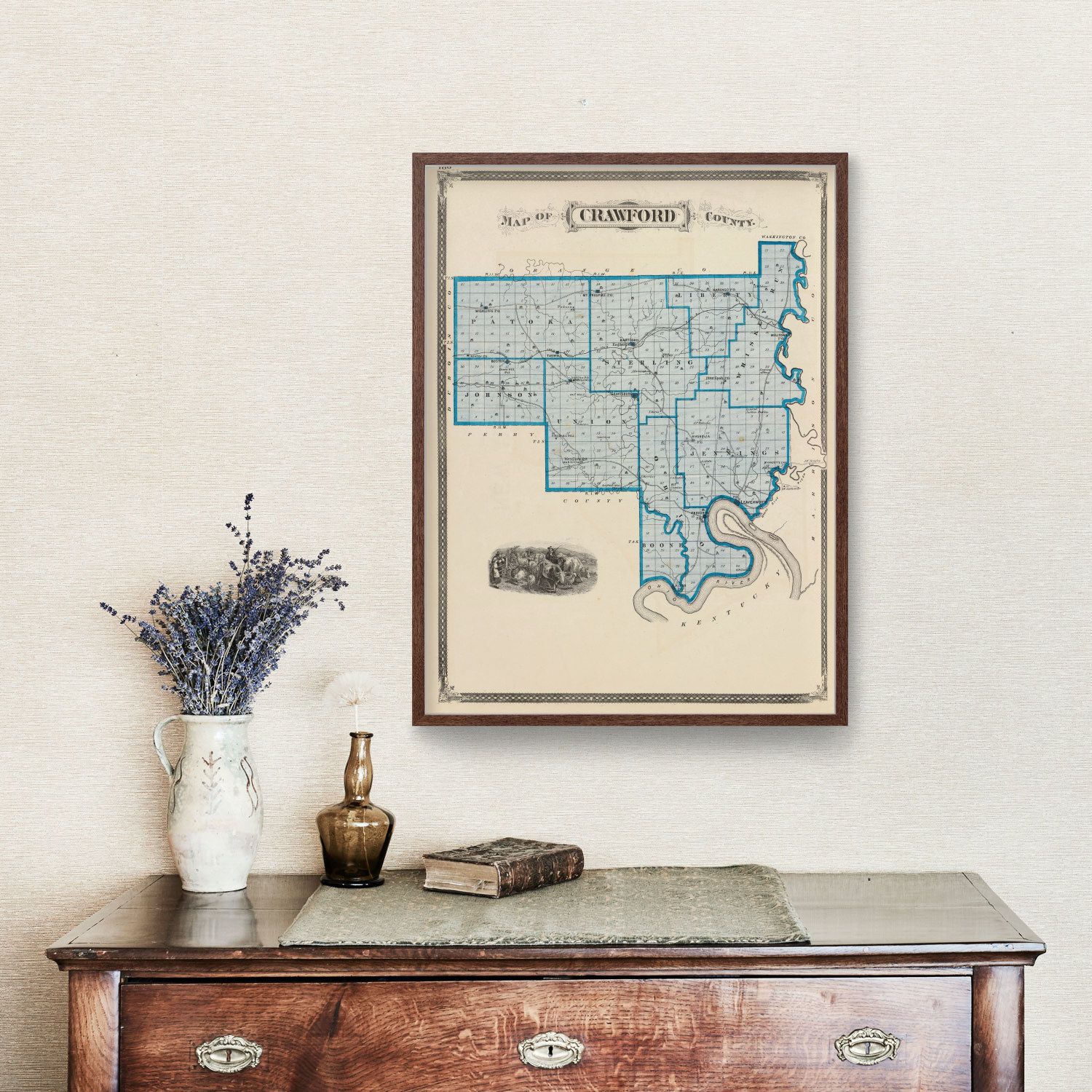 Vintage Map of Crawford County, Indiana 1876