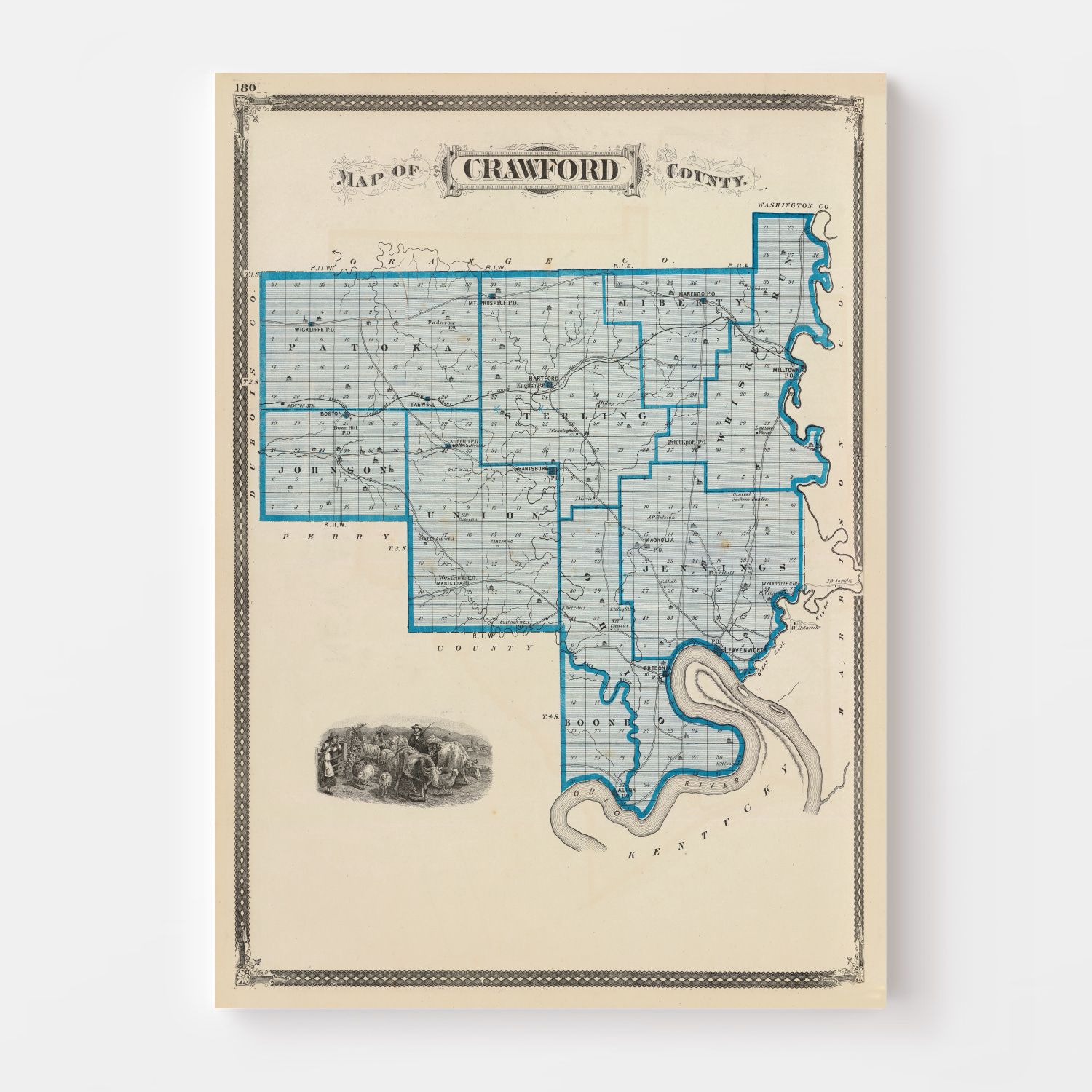 Vintage Map of Crawford County, Indiana 1876