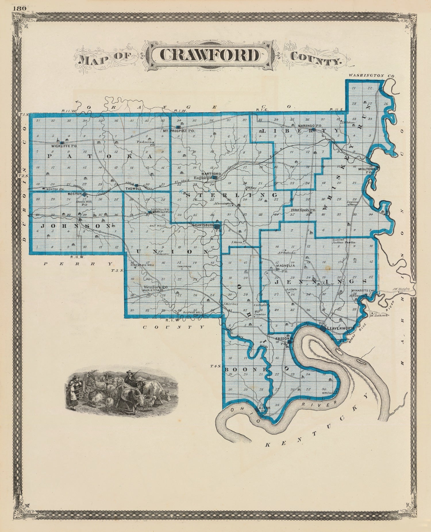 Vintage Map of Crawford County, Indiana 1876