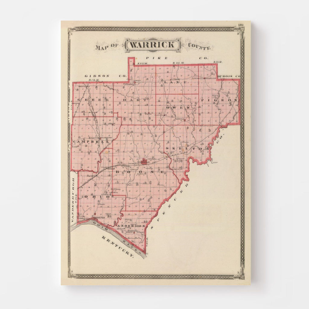 Vintage Map of Warrick County, Indiana 1876