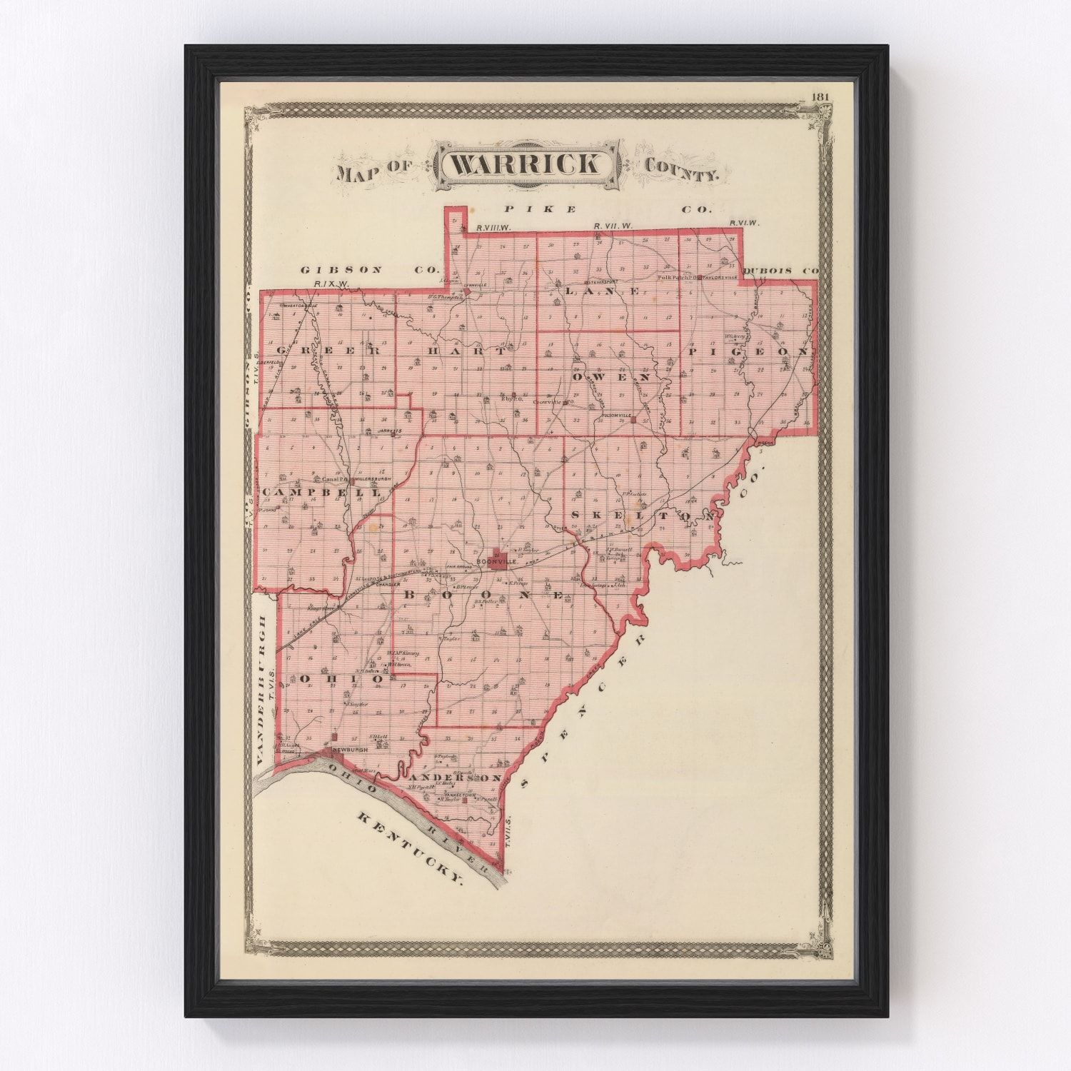 Vintage Map of Warrick County, Indiana 1876