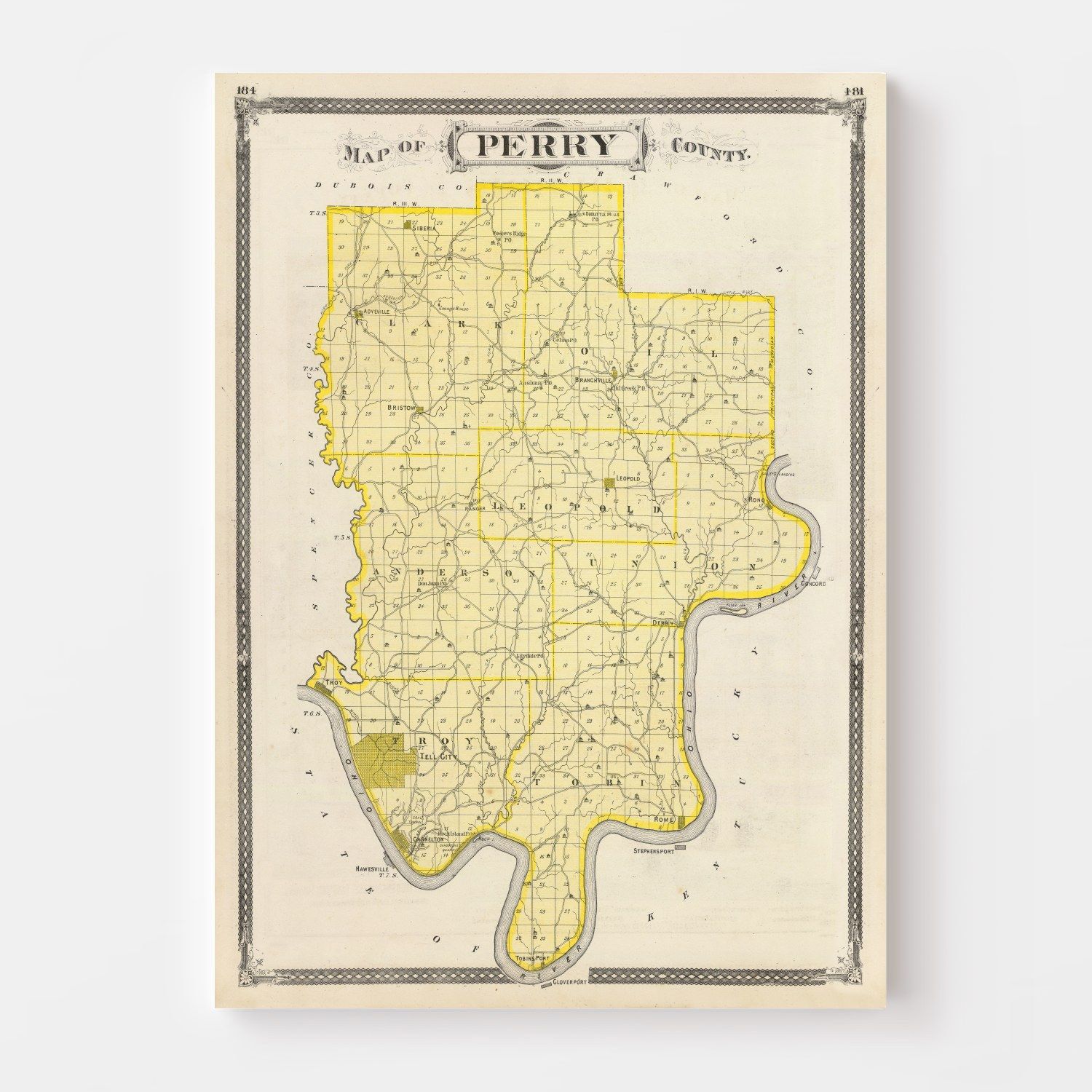 Vintage Map of Perry County, Indiana 1876