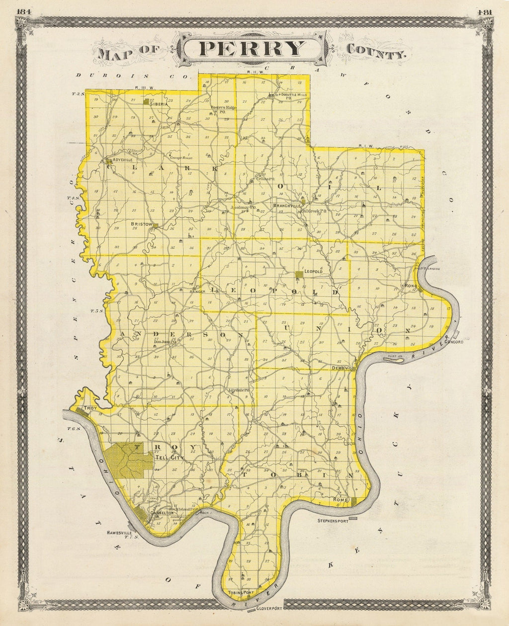 Vintage Map of Perry County, Indiana 1876