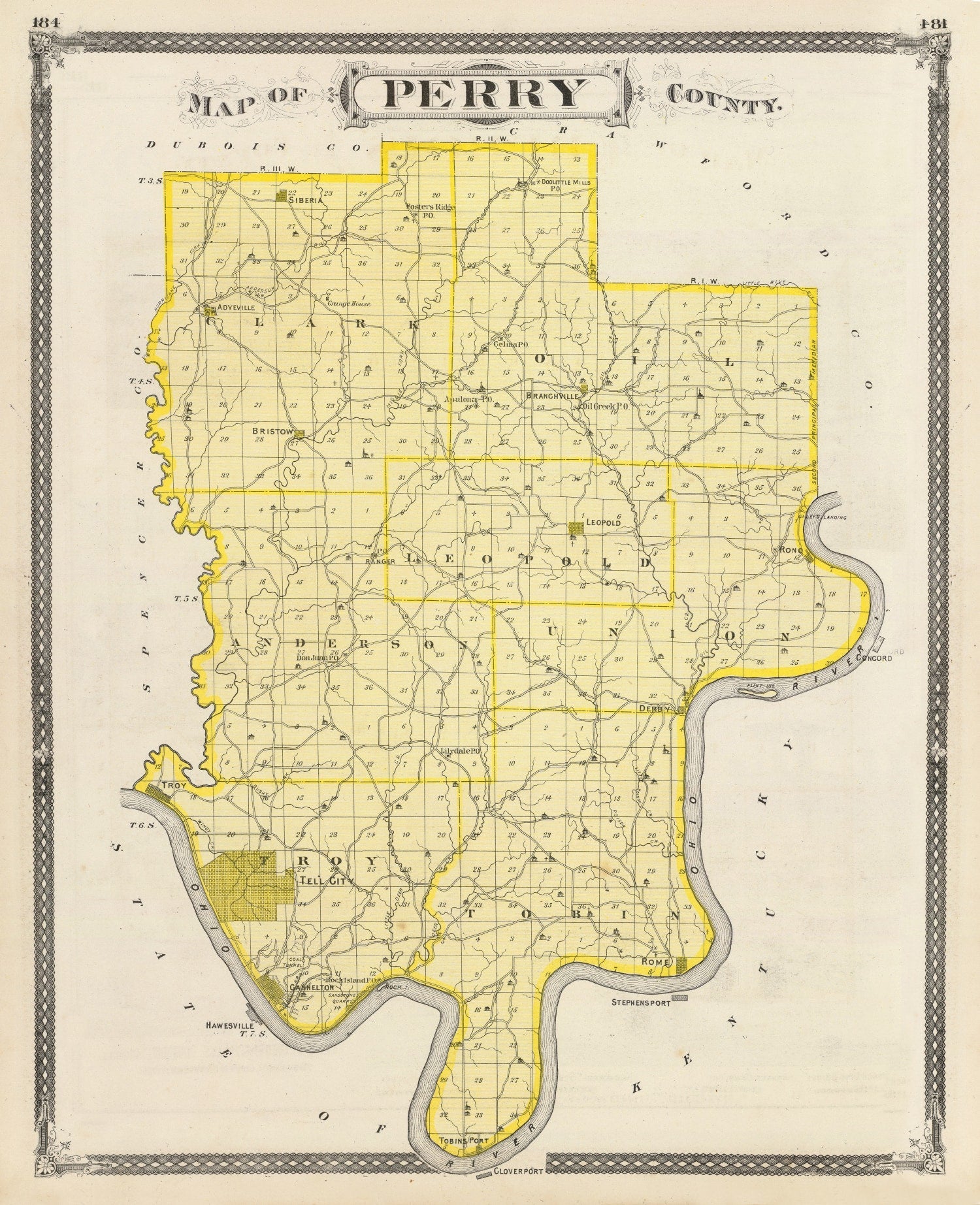 Vintage Map of Perry County, Indiana 1876