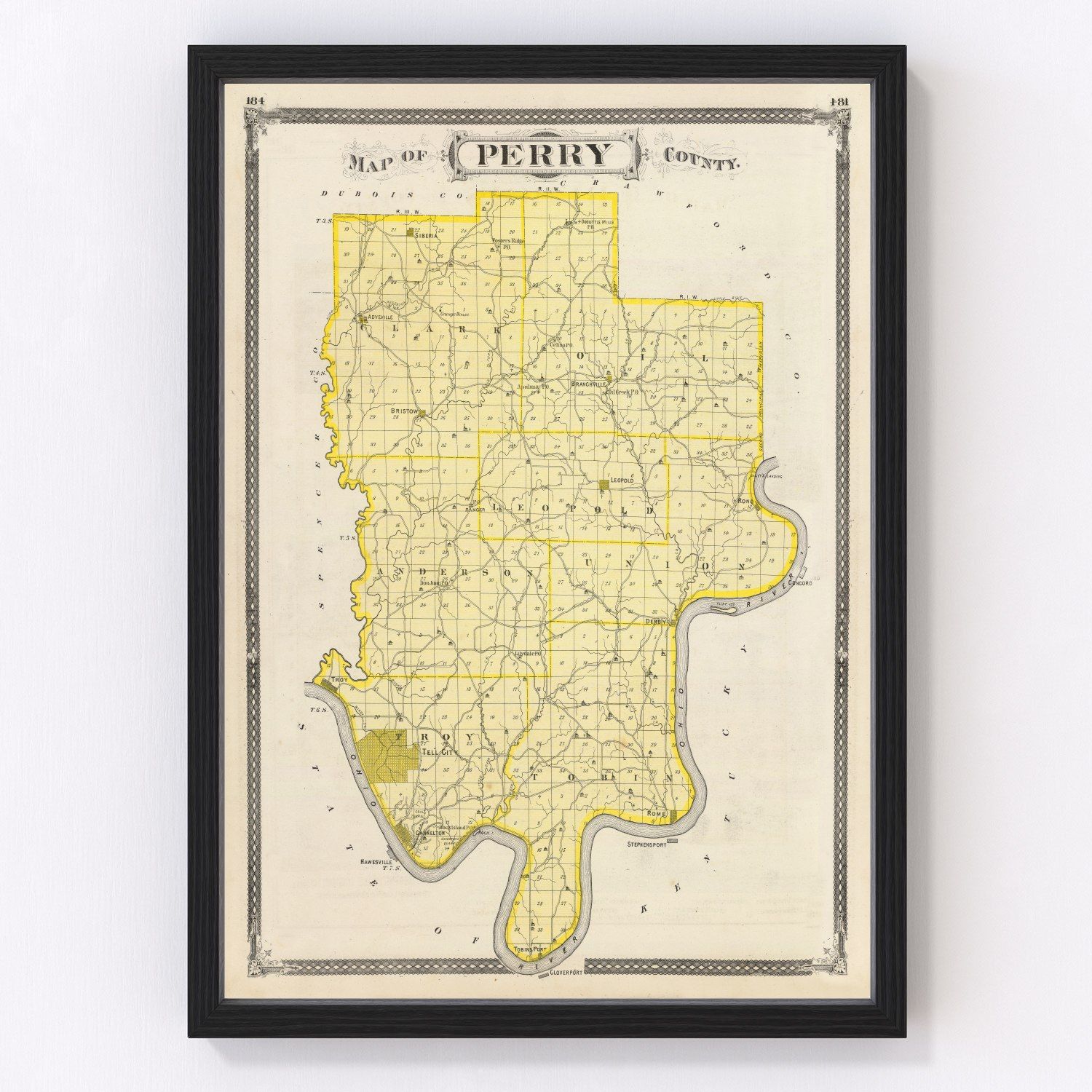Vintage Map of Perry County, Indiana 1876