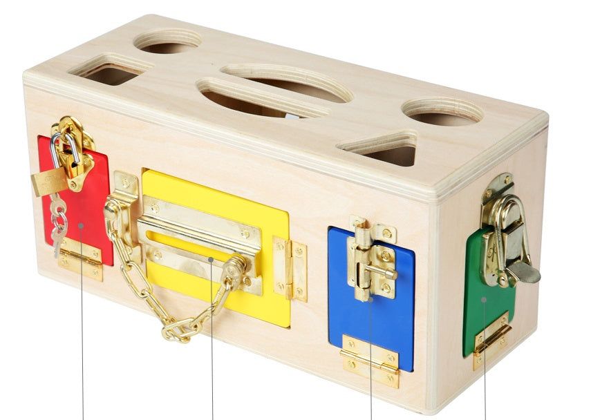 Wooden Shape Sorting Lock Box – Educational Toy for Preschool Kids