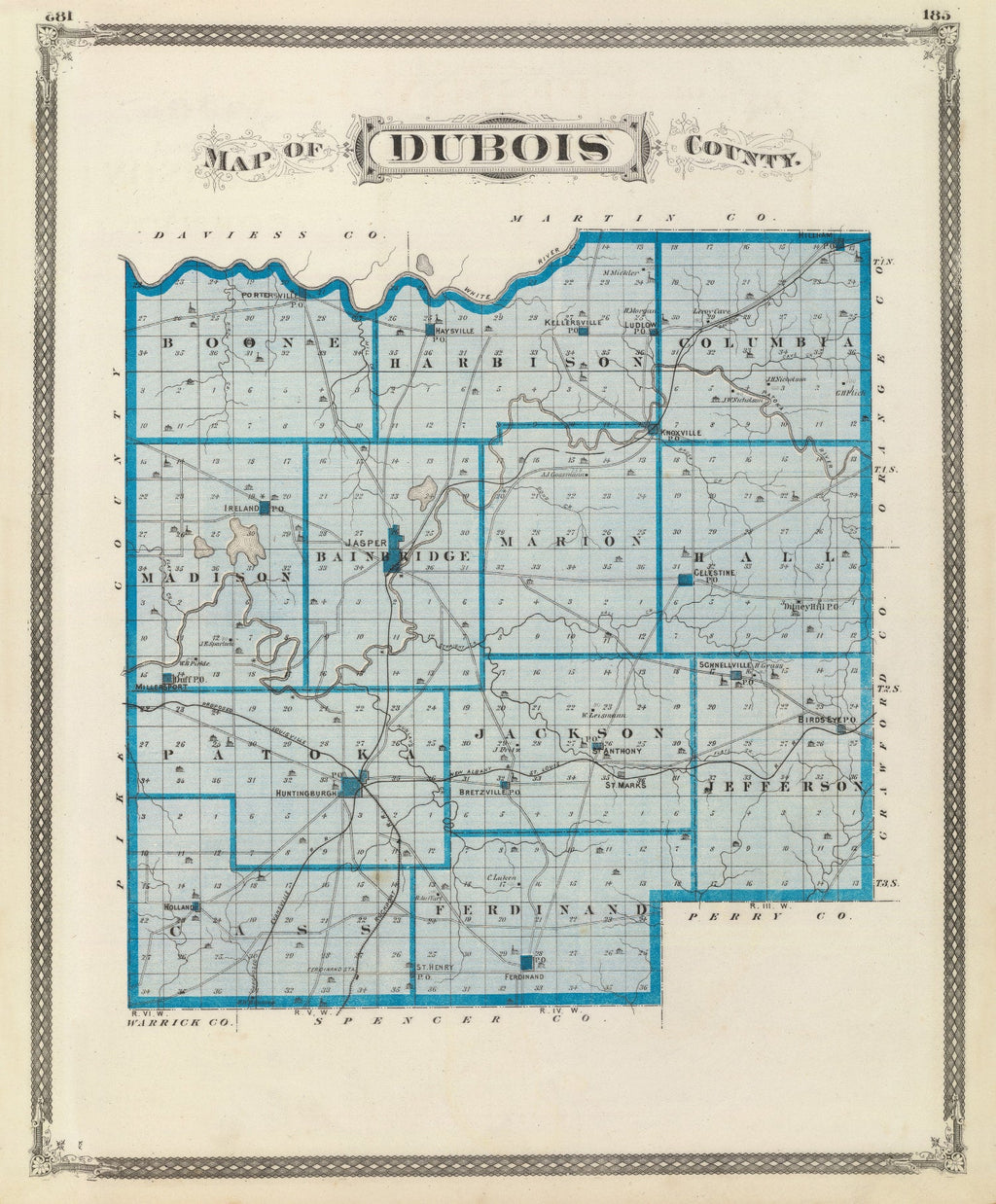 Vintage Map of Dubois County, Indiana 1876