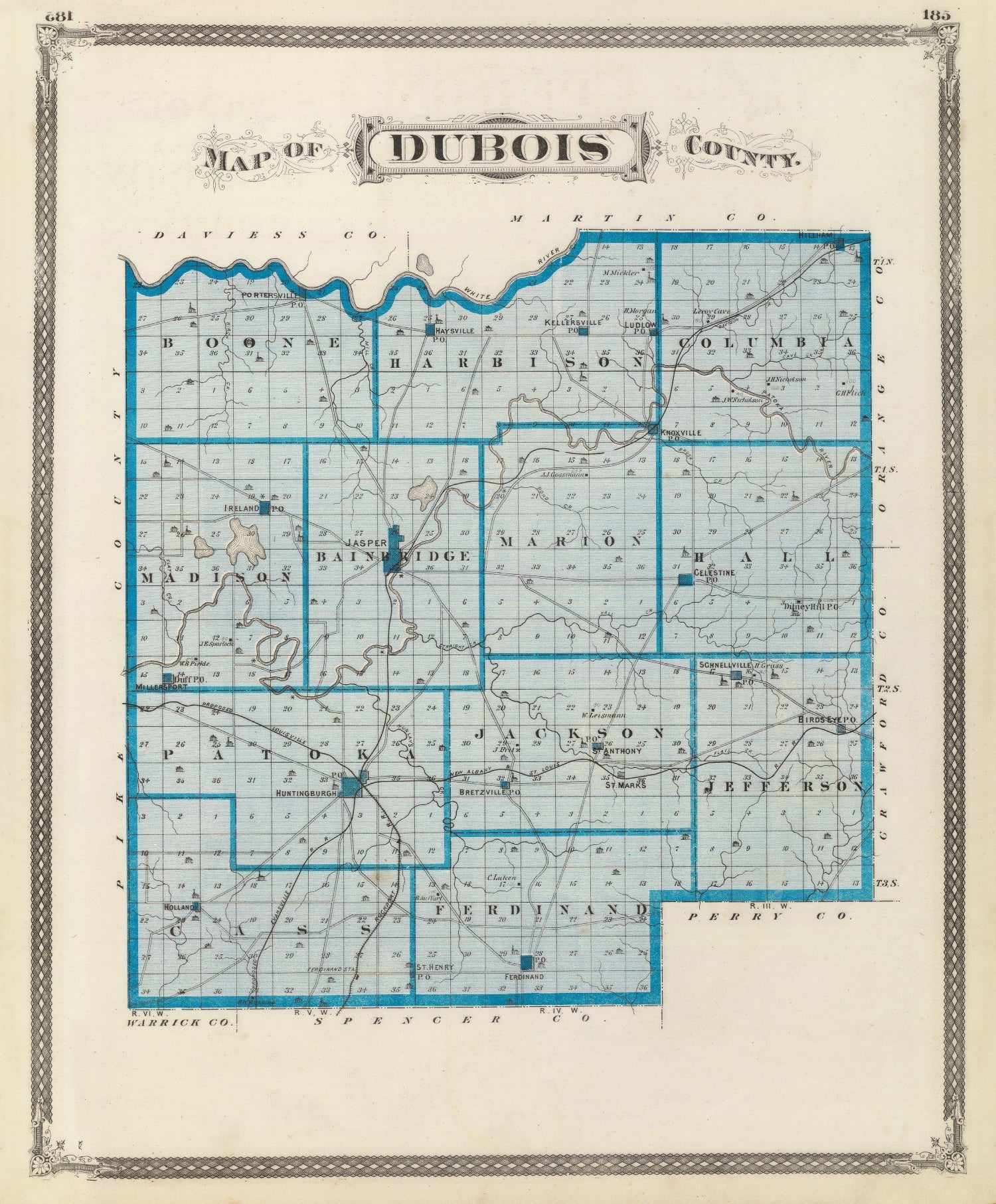 Vintage Map of Dubois County, Indiana 1876