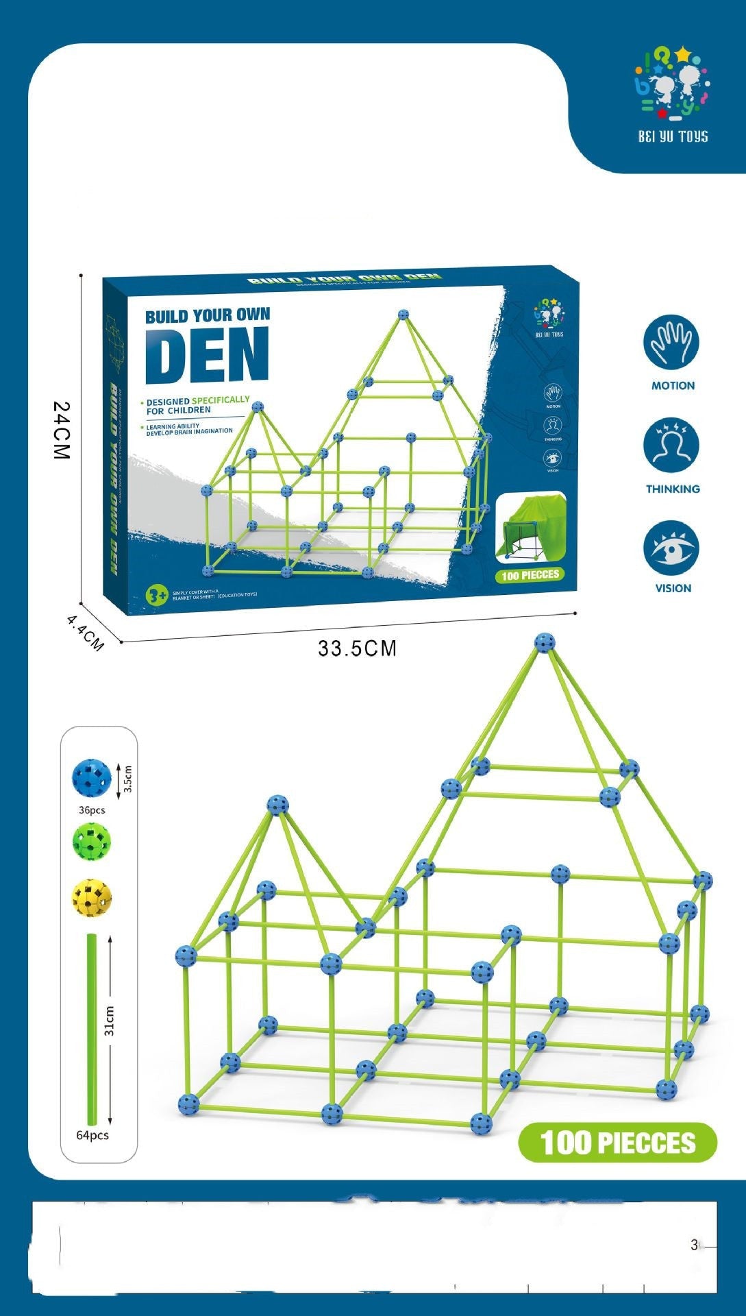 DIY Fort Building Kit – Luminous Playhouse Tent Construction Set