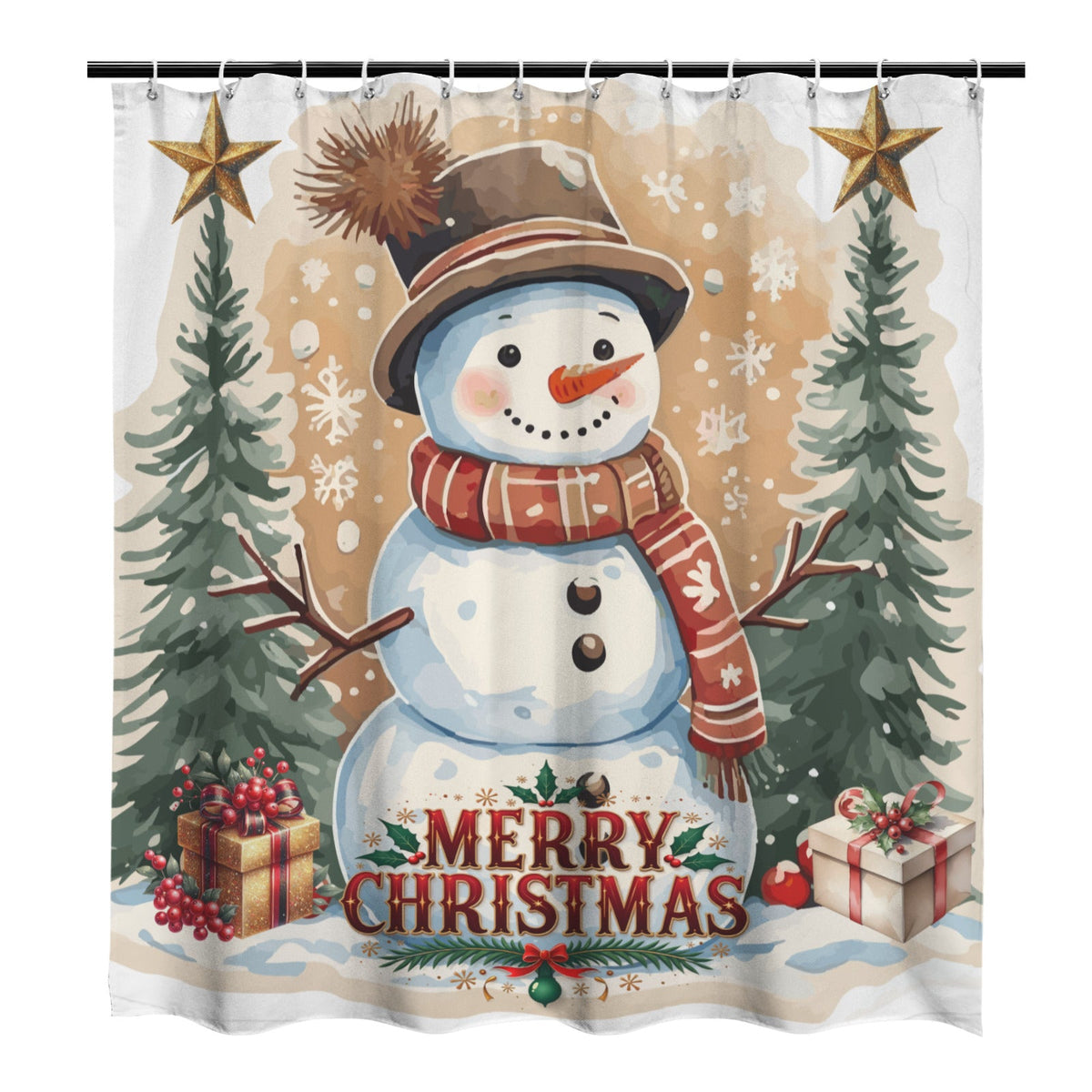 Happy Snowman Merry Christmas Shower Curtain 66" x 72" (Made in USA）