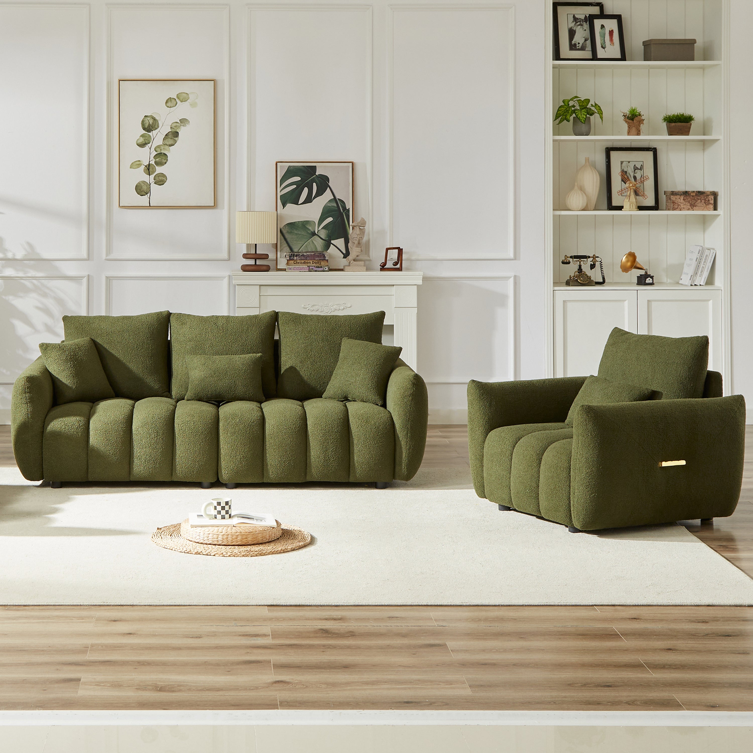 3 Seater + 1 Seater Combo Sofa Modern Living Room Sofa, Teddy Sofa, Wooden Frame, 4 Cushions, Apartment Sofa Furniture