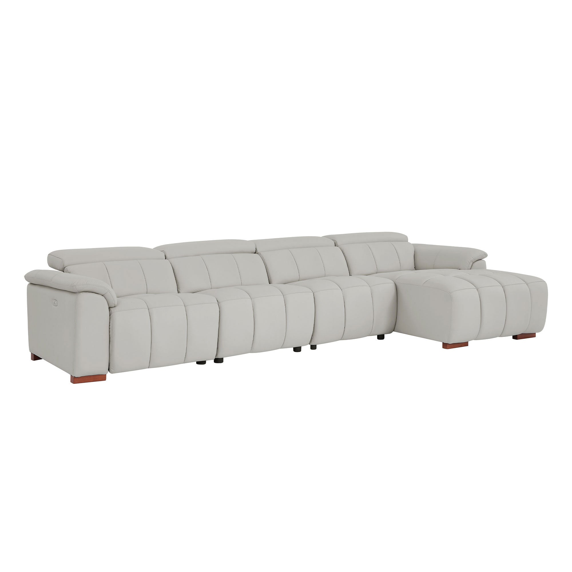 4 Seats Wall-Hugger Reclining Sofa Modern Electric Control Genuine Leather L Shaped Couch,Lounge Seat Theater Seating Furniture with USB Port, Sofa with Headrest & Footrest for Living Room,Apartment