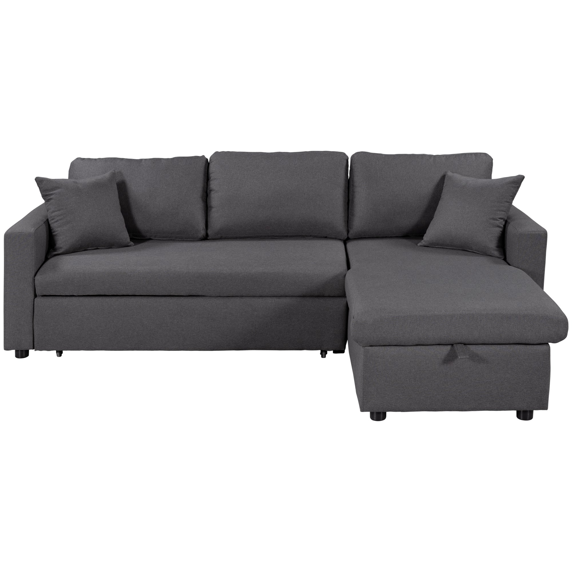 U_STYLE 87.44' Upholstery Sleeper Sectional Sofa Grey with Storage Space, 2 Tossing Cushions