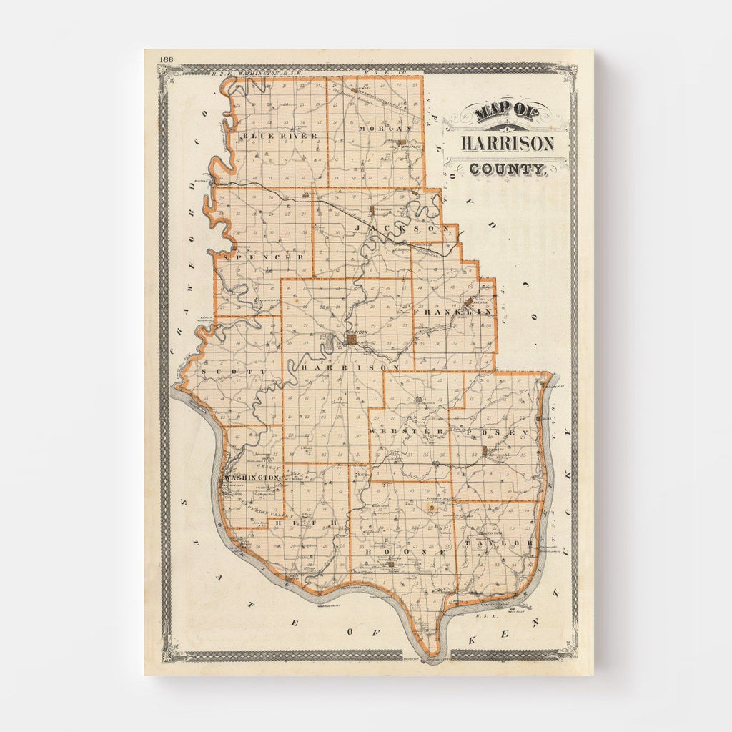 Vintage Map of Harrison County, Indiana 1876