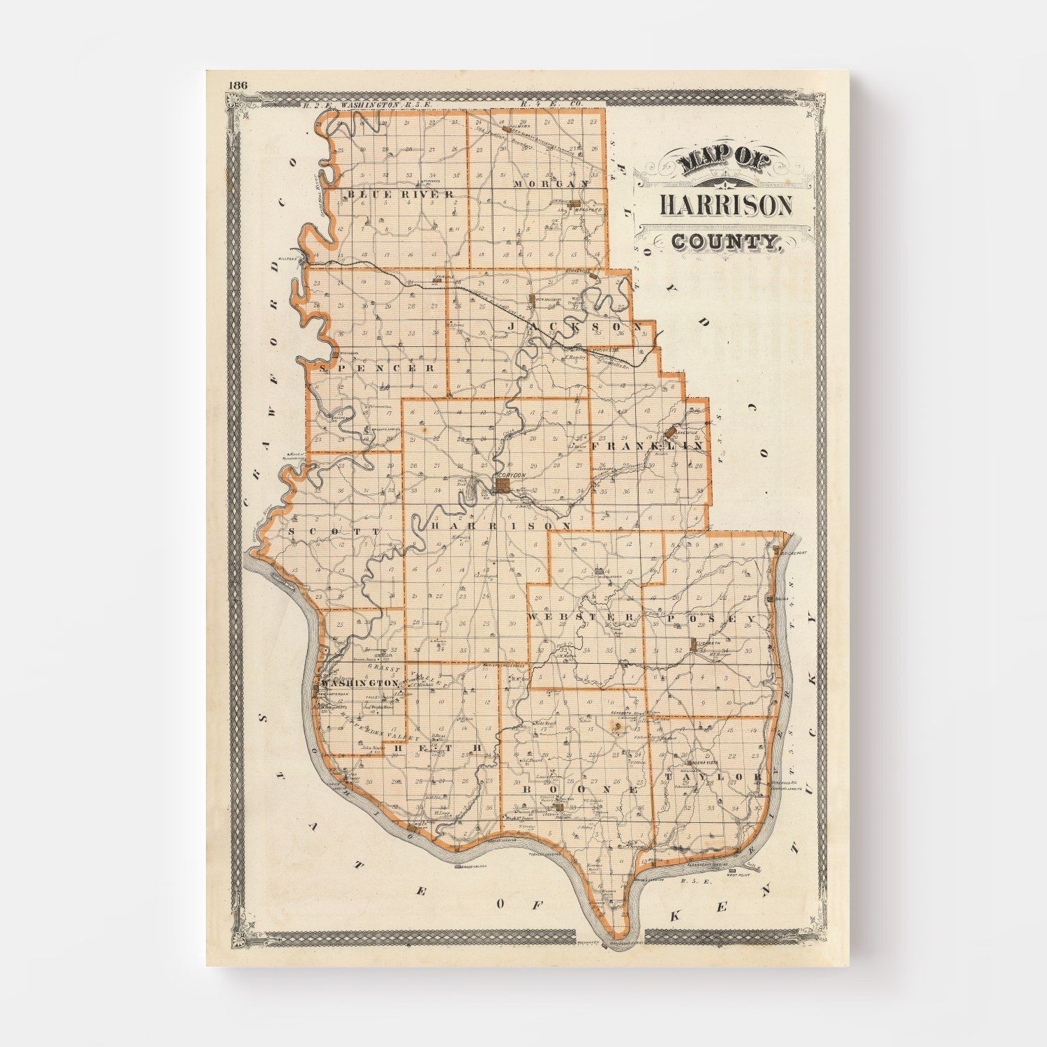 Vintage Map of Harrison County, Indiana 1876