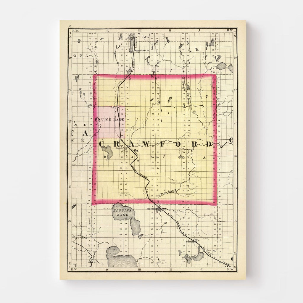 Vintage Map of Crawford County, Michigan 1873