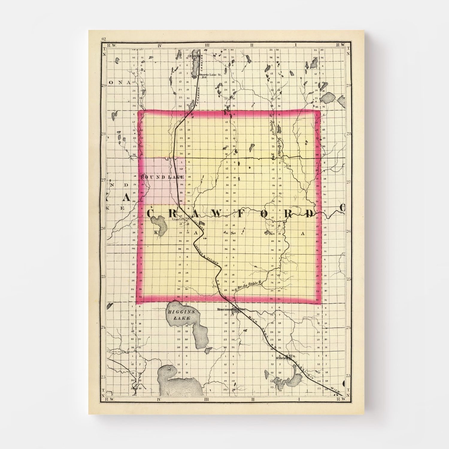 Vintage Map of Crawford County, Michigan 1873