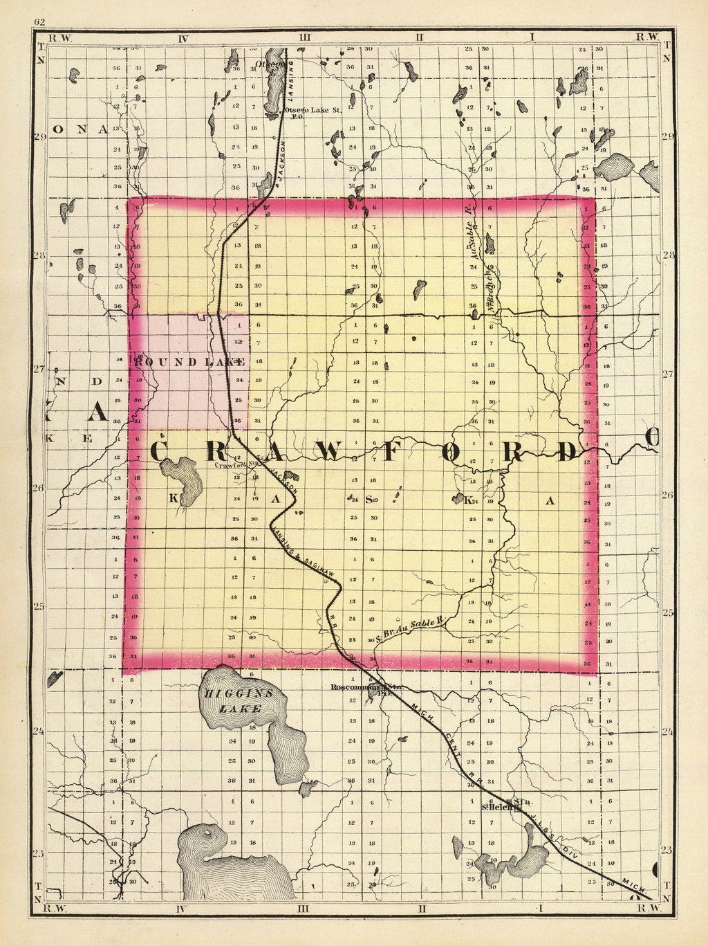 Vintage Map of Crawford County, Michigan 1873