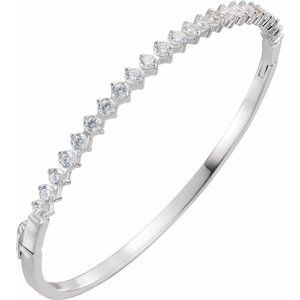 Sterling Silver  Imitation White Cubic Zirconia Bangle 7" Bracelet – image 3