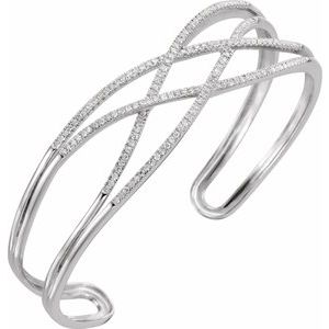 14K White Gold 3/4 CTW Natural Diamond Criss-Cross Cuff 7" Bracelet – image 3