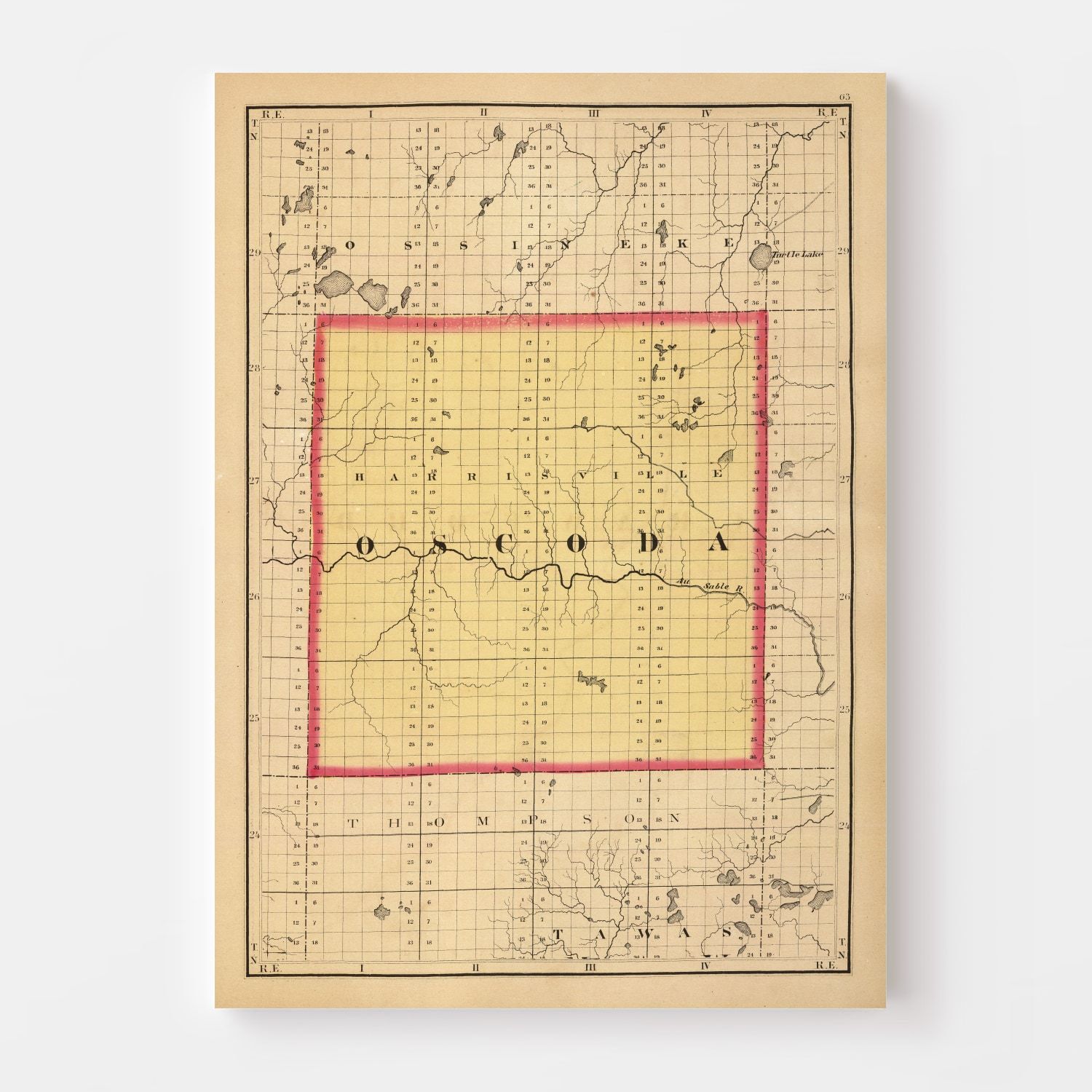 Vintage Map of Oscoda County, Michigan 1873