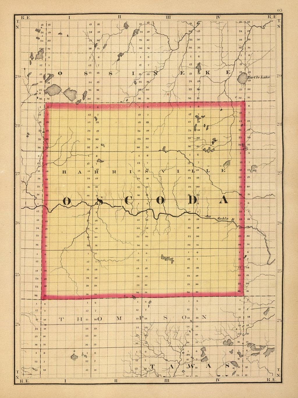 Vintage Map of Oscoda County, Michigan 1873
