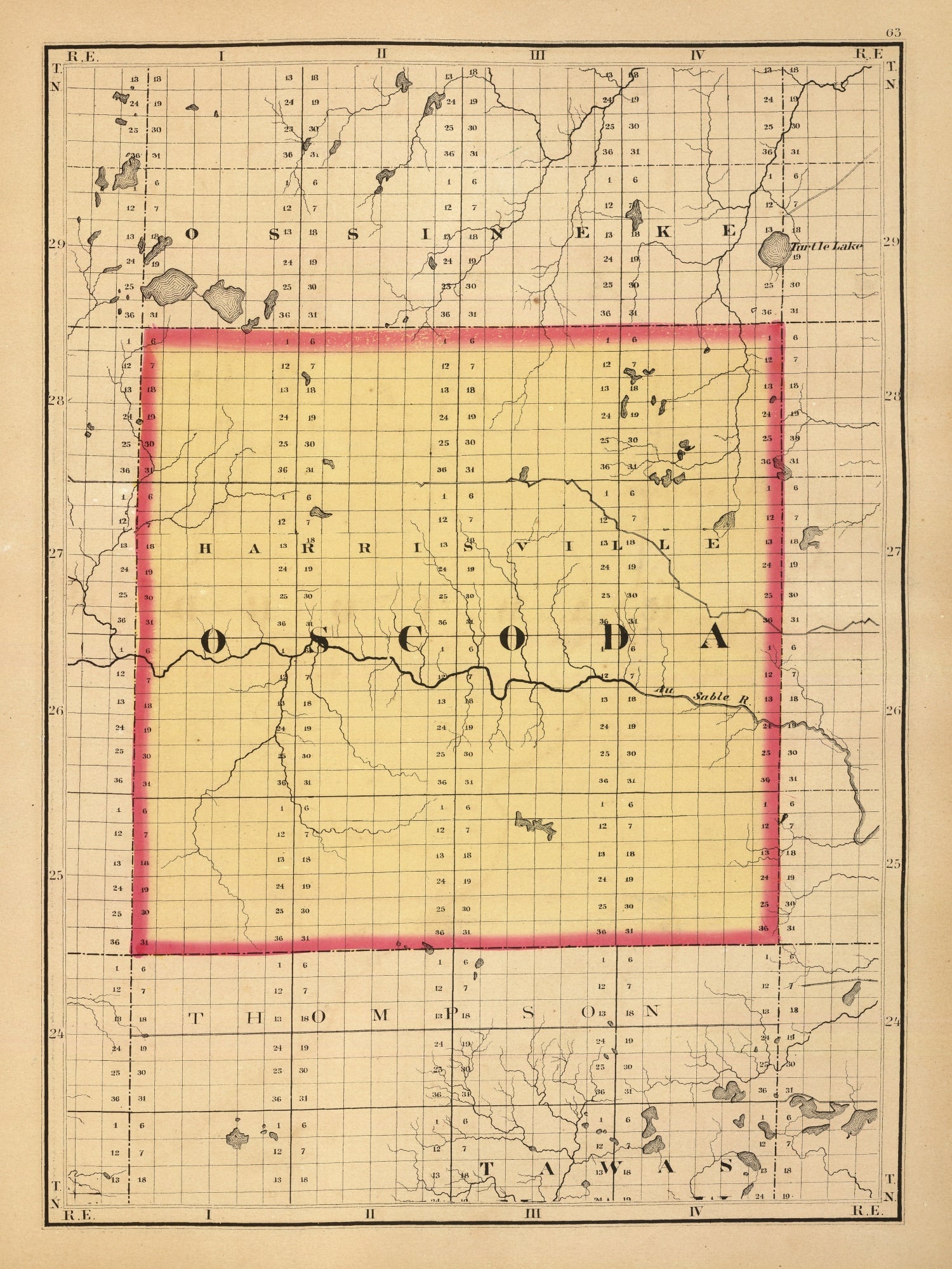 Vintage Map of Oscoda County, Michigan 1873