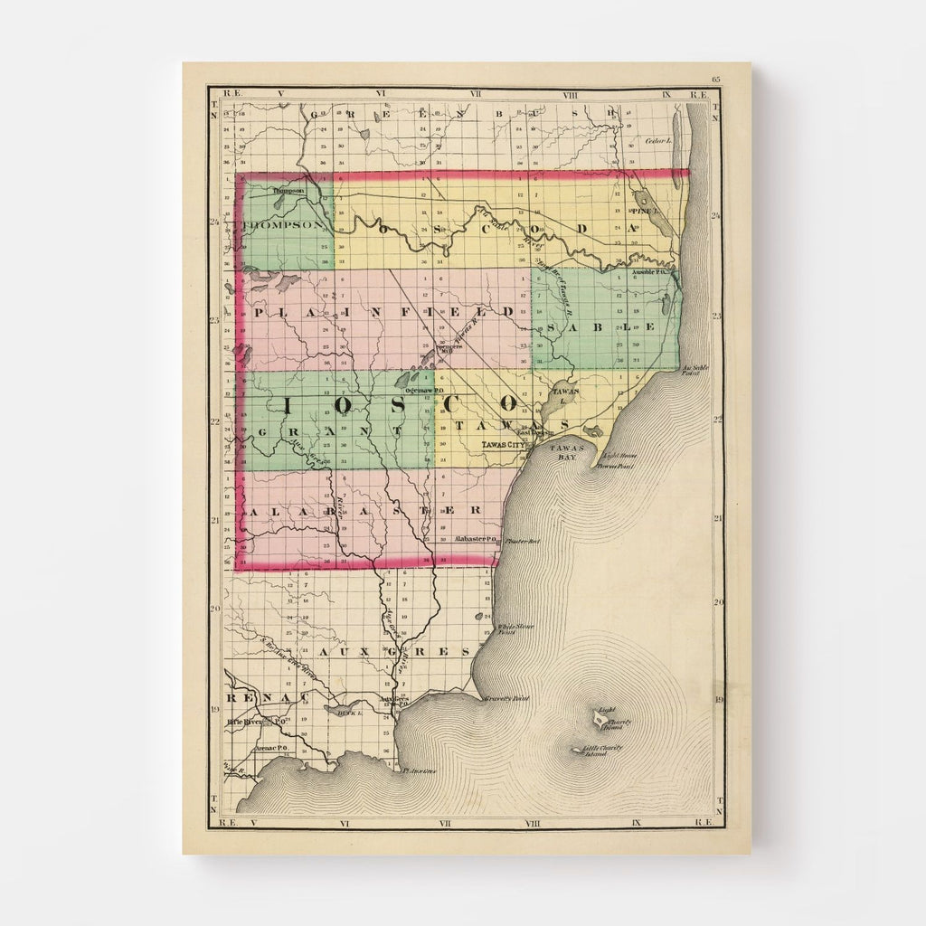 Vintage Map of Iosco County, Michigan 1873