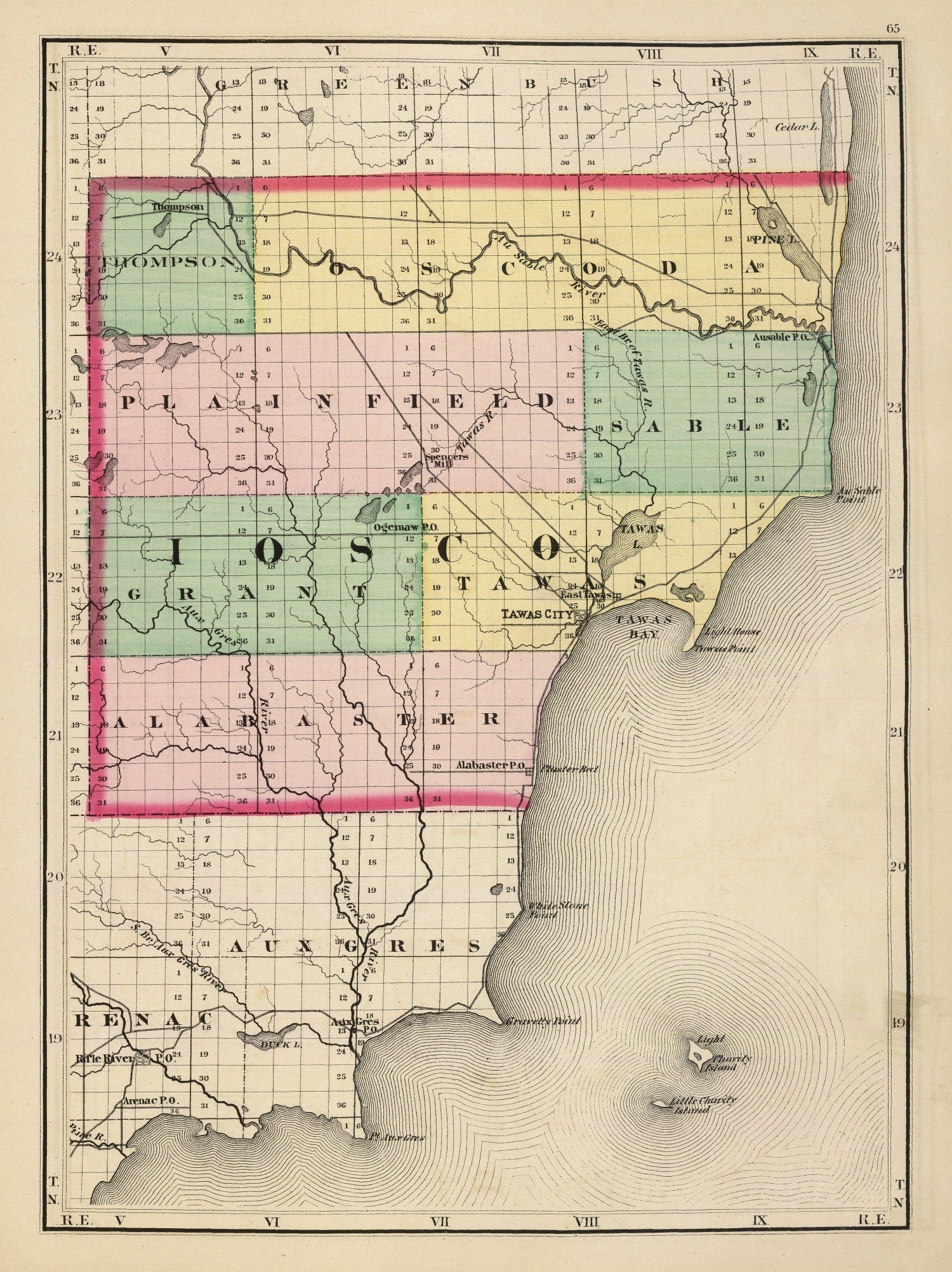 Vintage Map of Iosco County, Michigan 1873