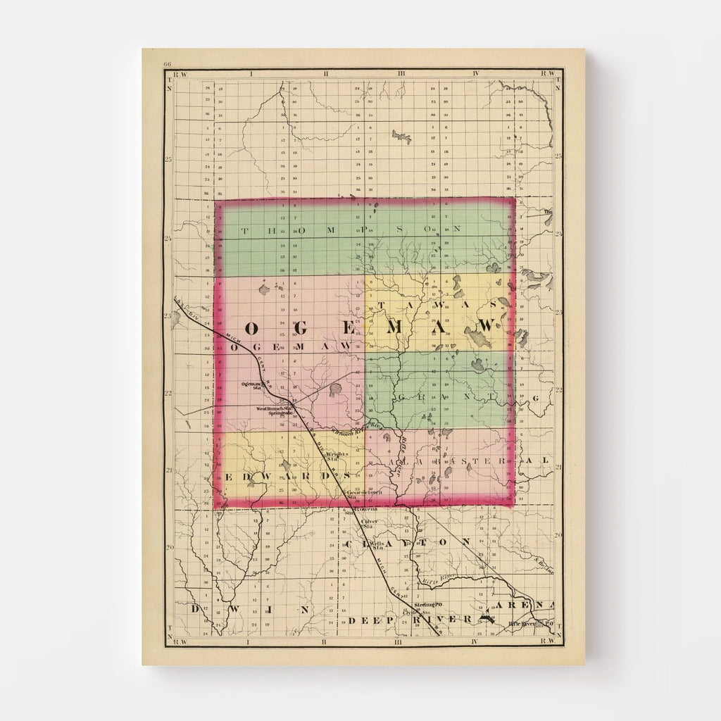 Vintage Map of Ogemaw County, Michigan 1873