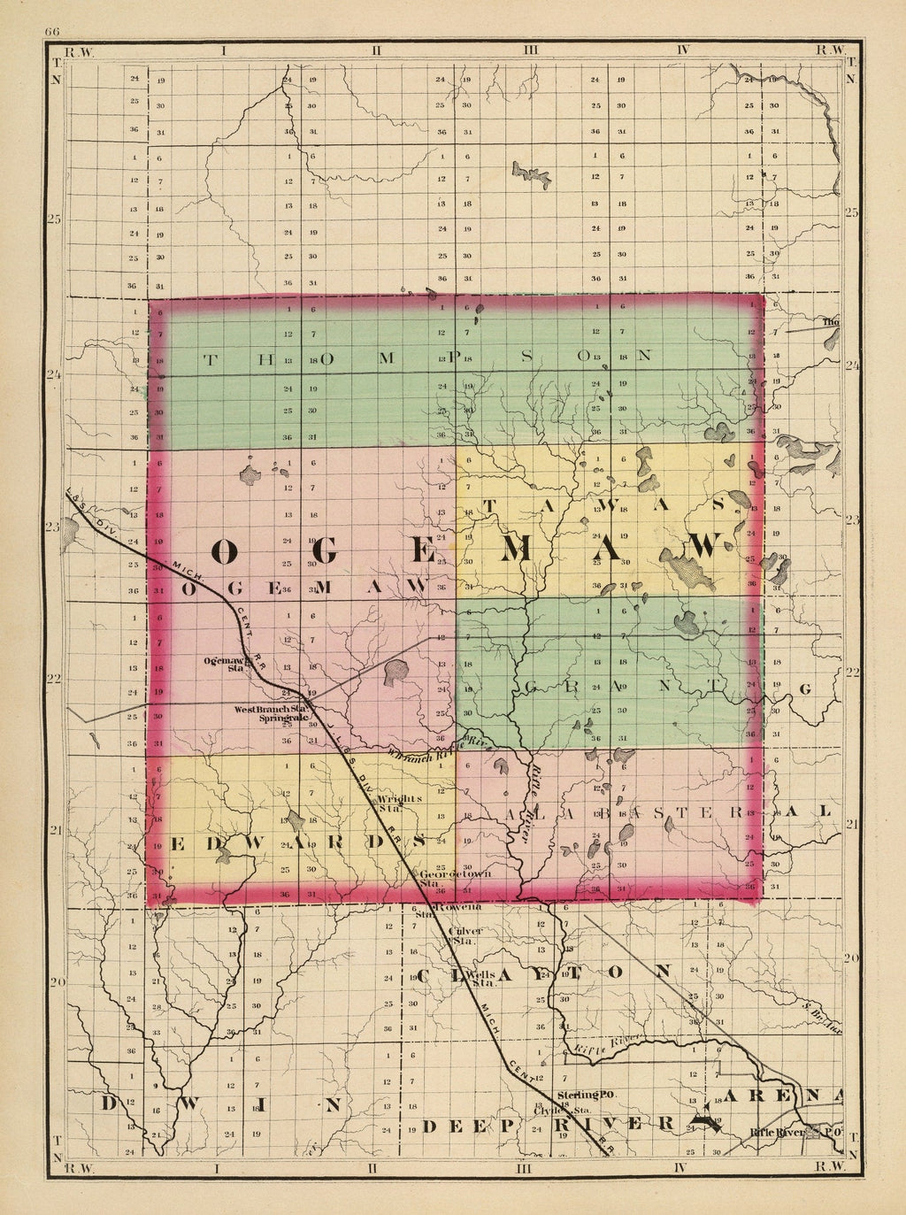 Vintage Map of Ogemaw County, Michigan 1873