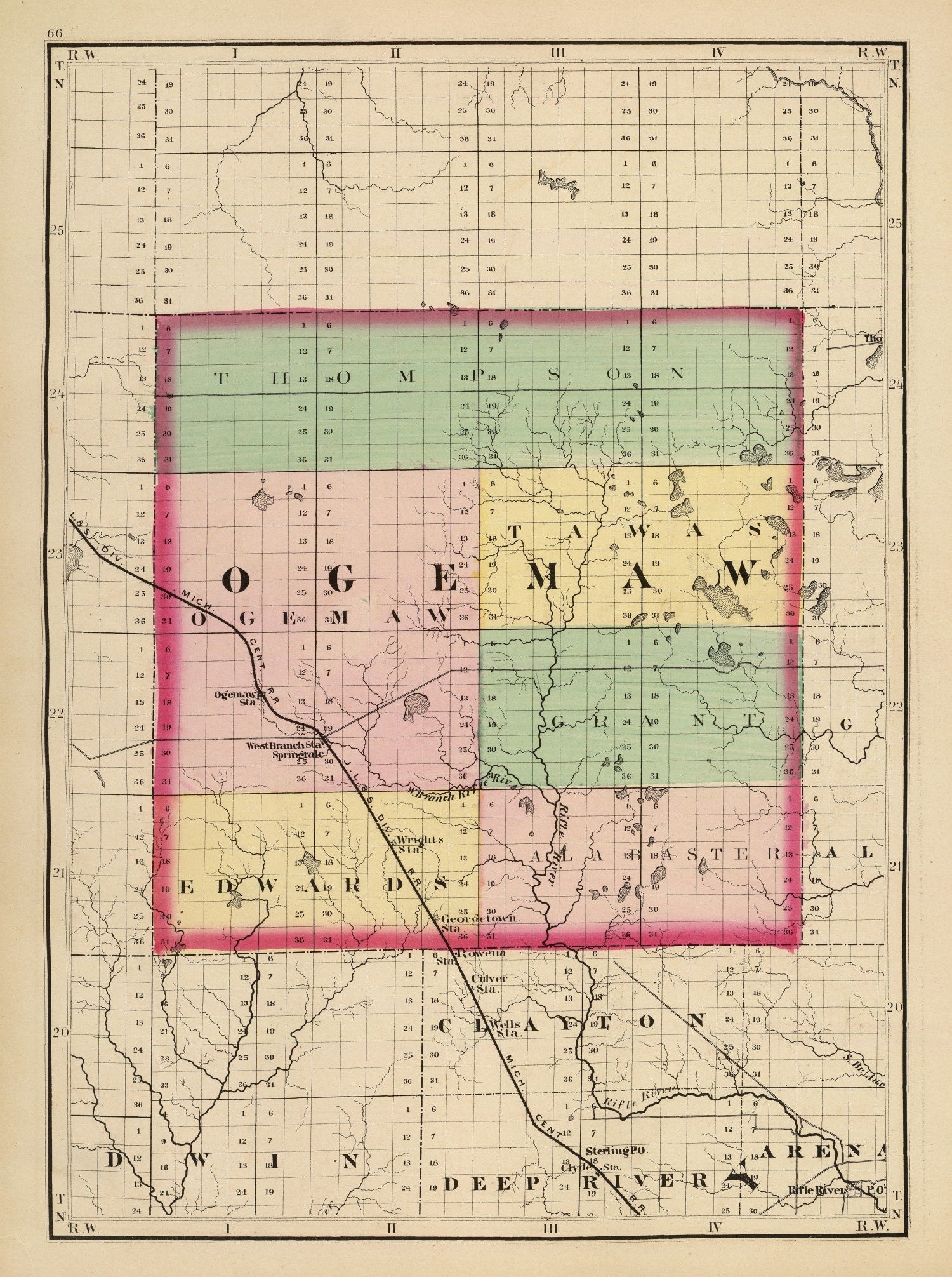 Vintage Map of Ogemaw County, Michigan 1873