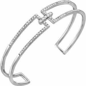 14K White Gold 3/4 CTW Natural Diamond Cuff 6" Bracelet – image 3