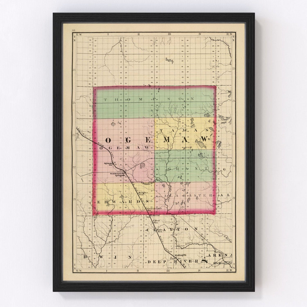 Vintage Map of Ogemaw County, Michigan 1873
