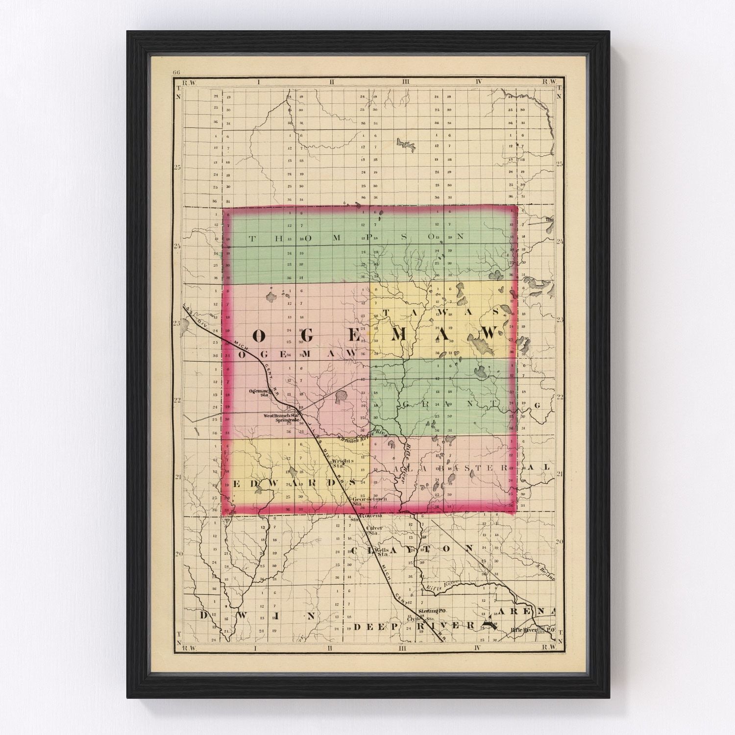 Vintage Map of Ogemaw County, Michigan 1873