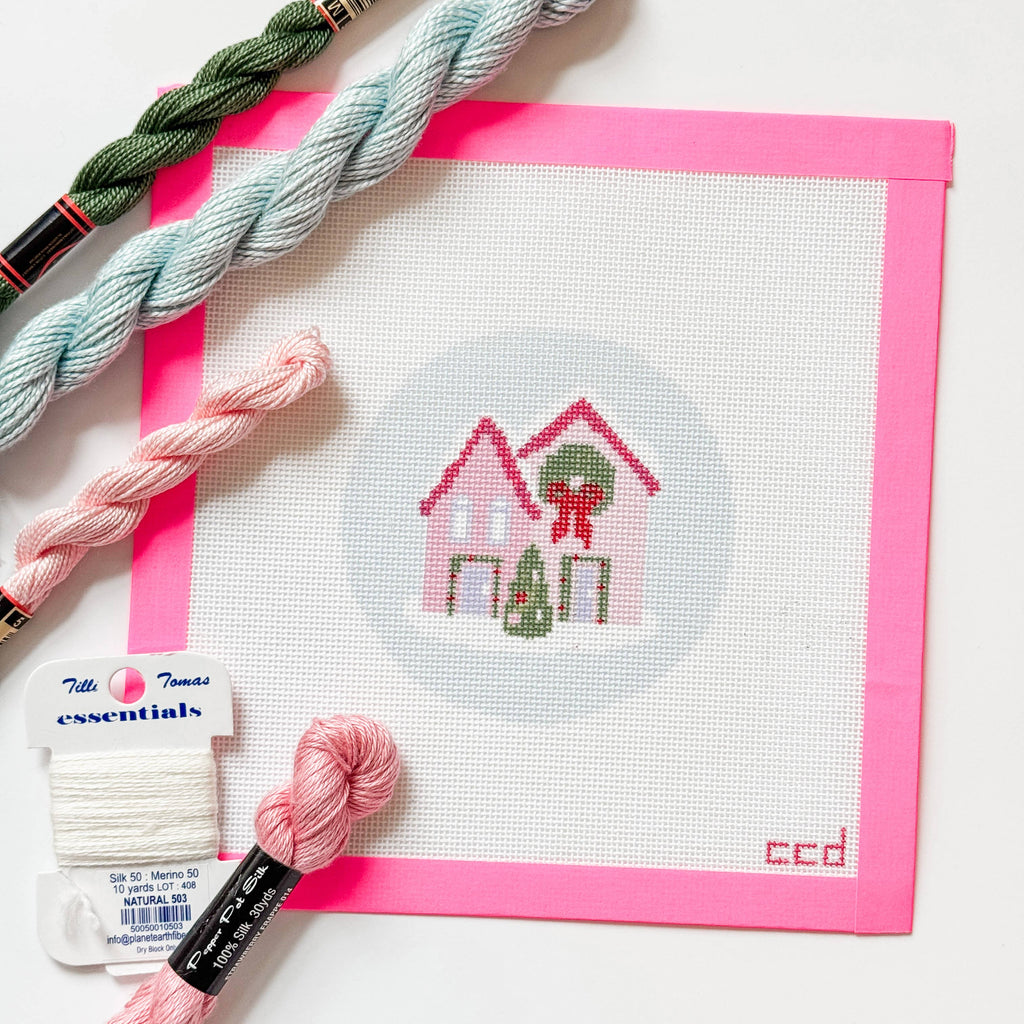 Cotswold Co Designs - Christmas Houses Ornament Needlepoint Canvas 18 Mesh 4”