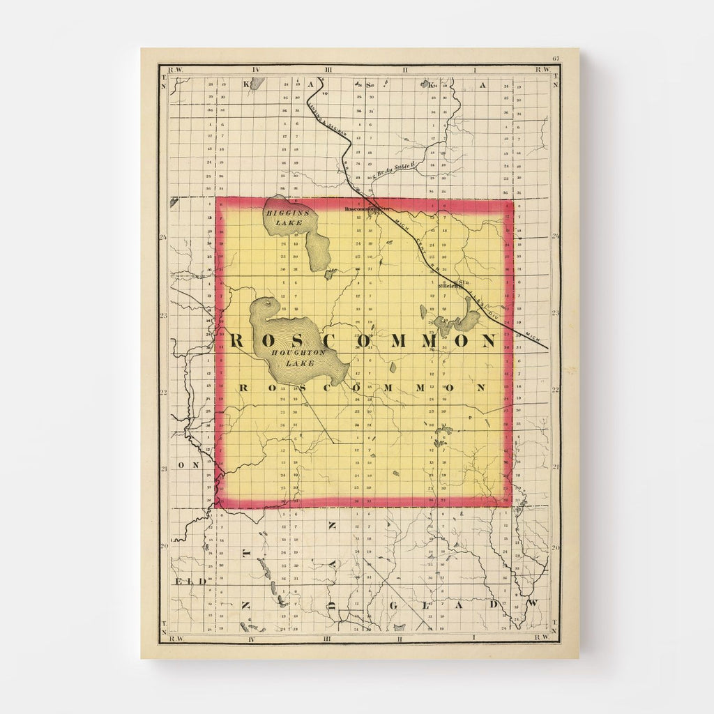 Vintage Map of Roscommon County, Michigan 1873