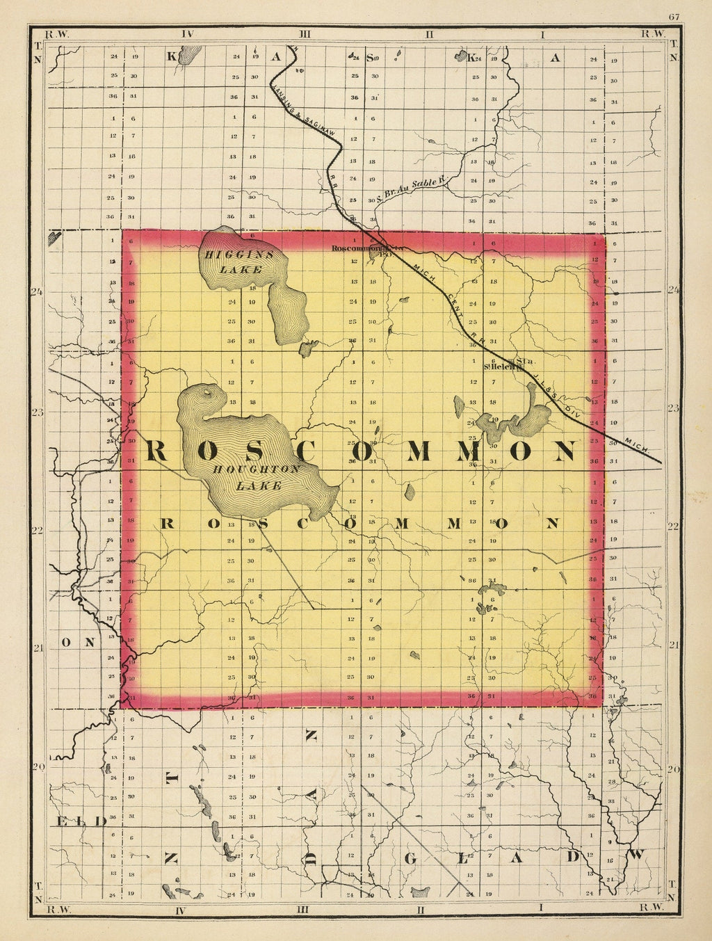 Vintage Map of Roscommon County, Michigan 1873