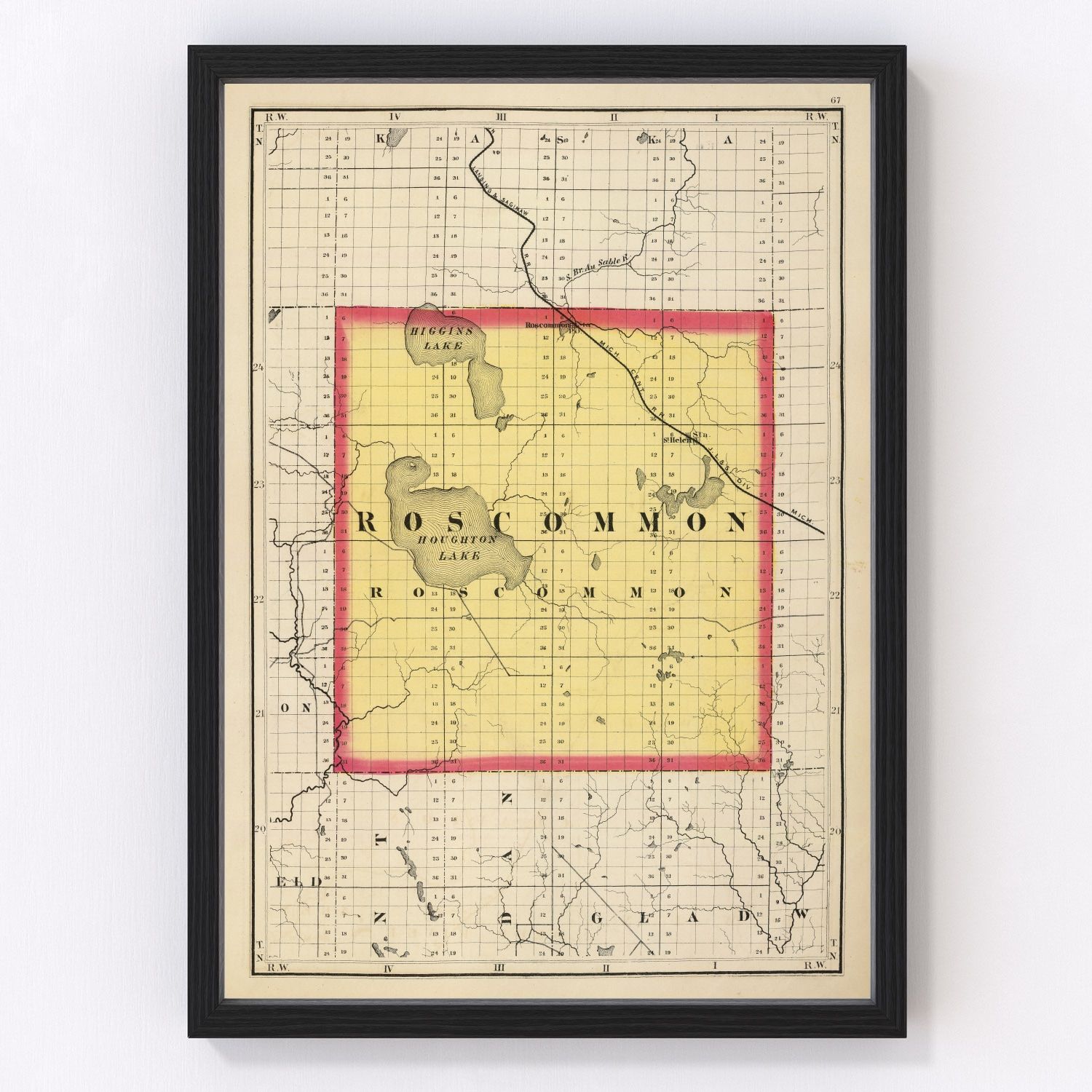 Vintage Map of Roscommon County, Michigan 1873