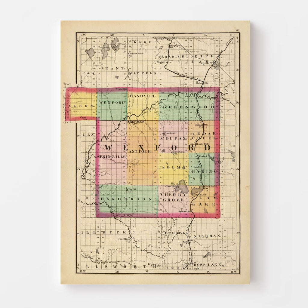 Vintage Map of Wexford County, Michigan 1873