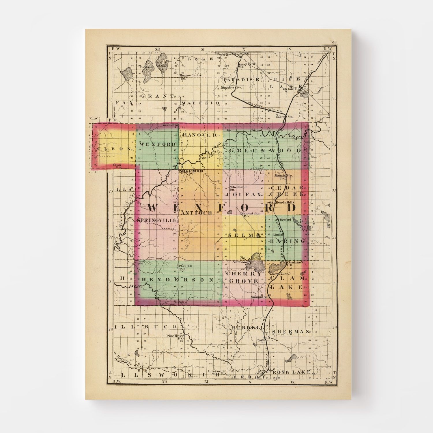 Vintage Map of Wexford County, Michigan 1873