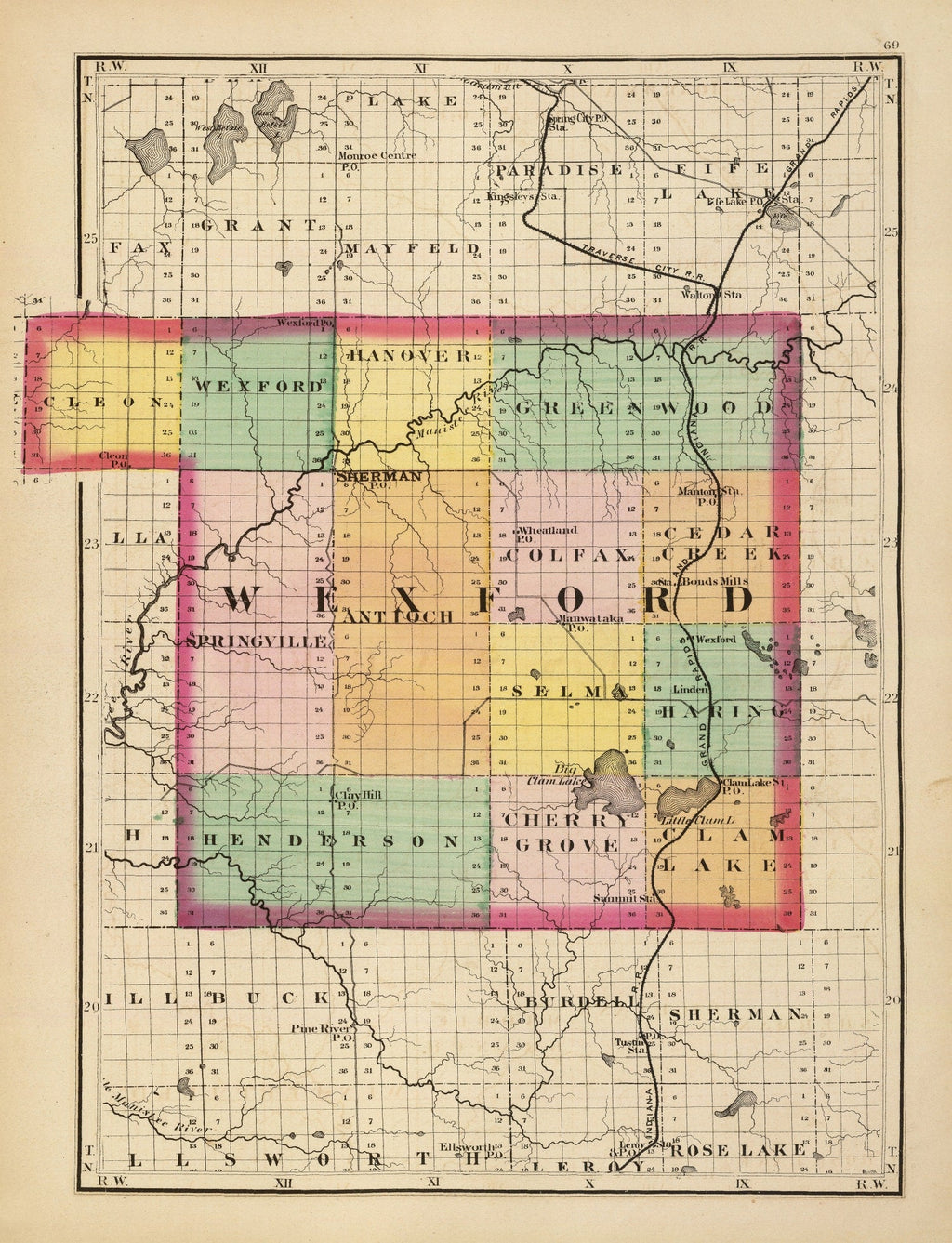 Vintage Map of Wexford County, Michigan 1873