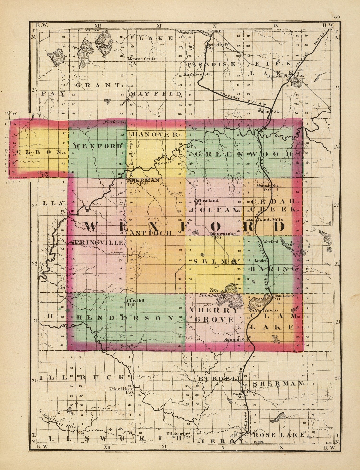Vintage Map of Wexford County, Michigan 1873