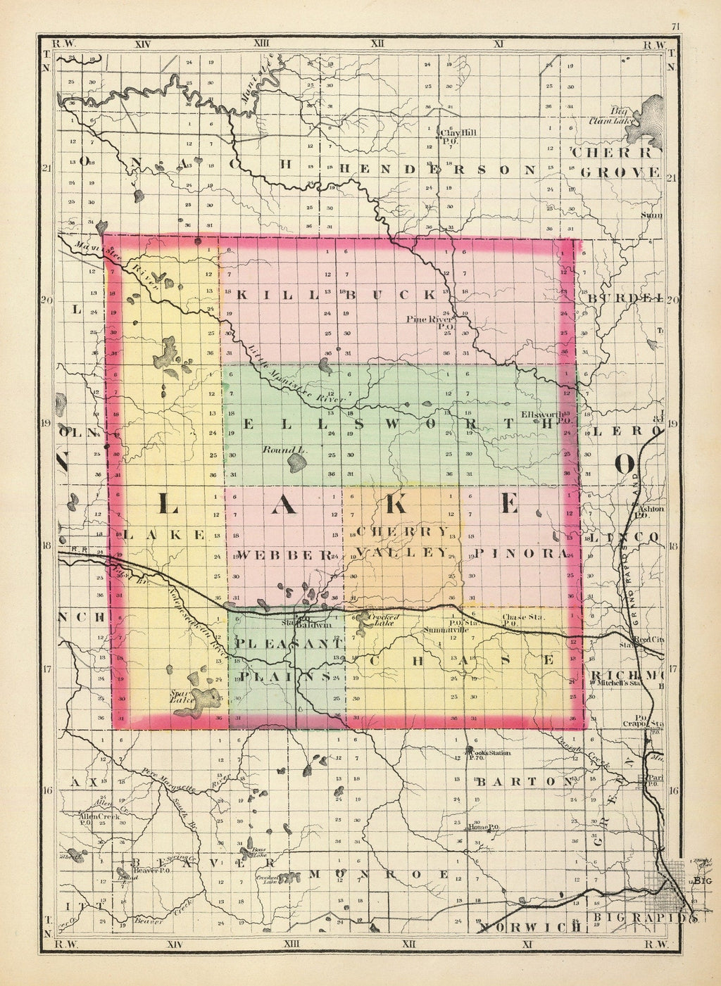 Vintage Map of Lake County, Michigan 1873