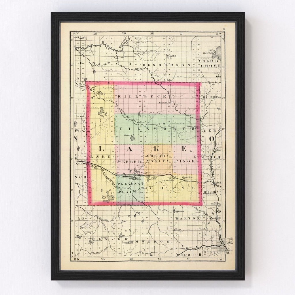 Vintage Map of Lake County, Michigan 1873