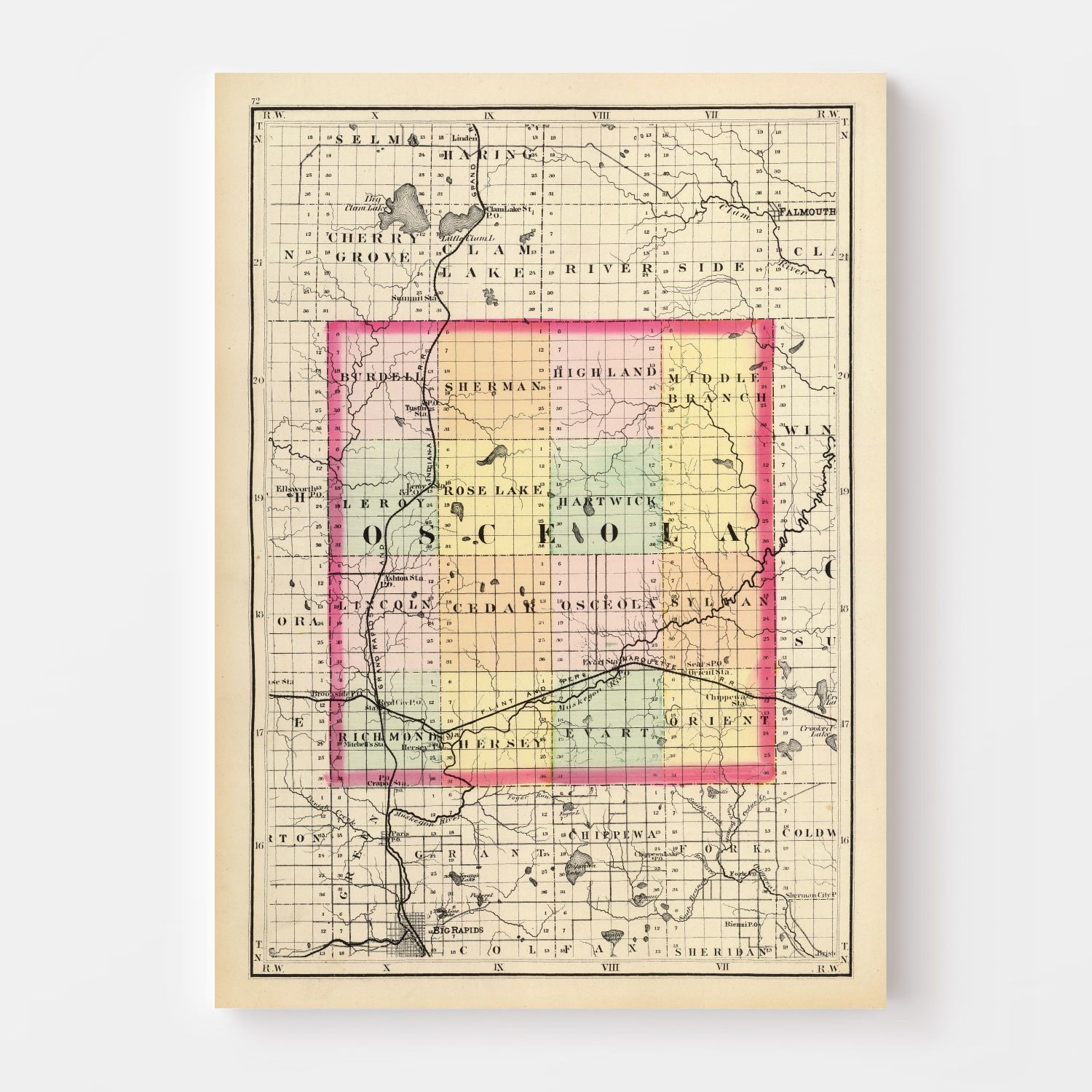 Vintage Map of Osceola County, Michigan 1873