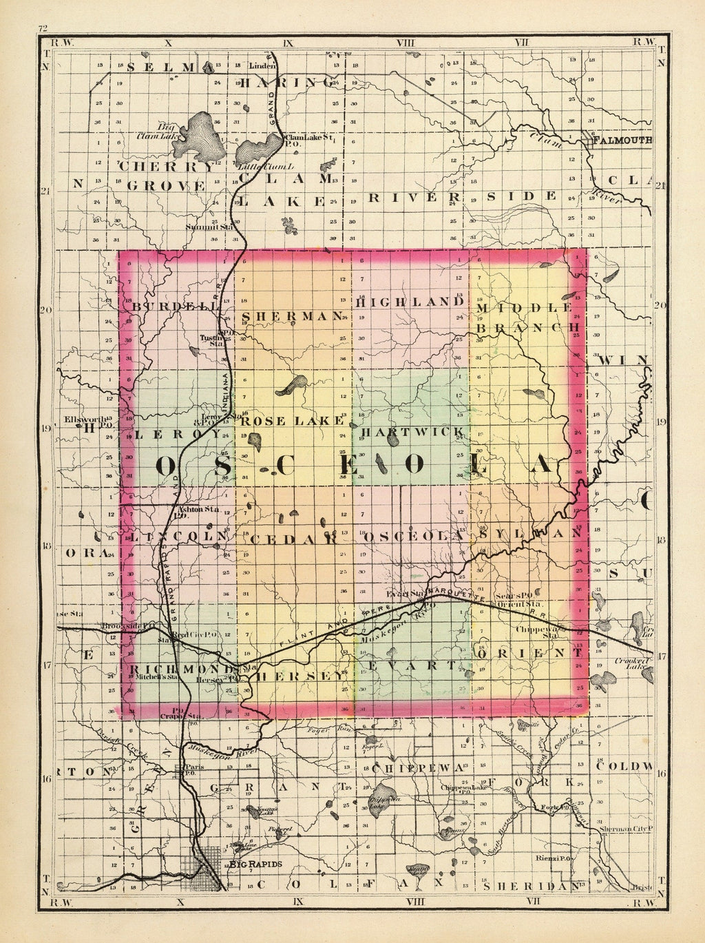 Vintage Map of Osceola County, Michigan 1873